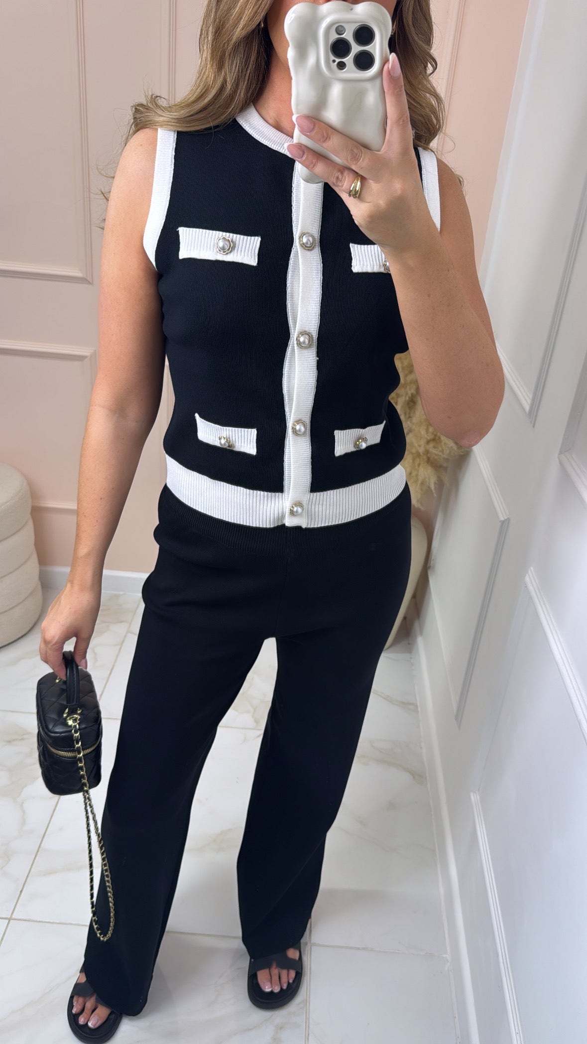 TILLY black contrast military style lounge set