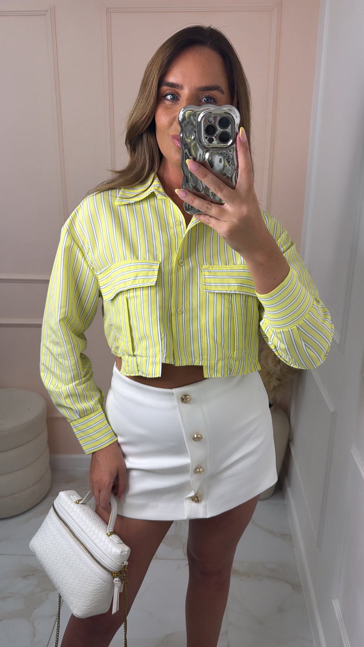 PENELOPE yellow pinstripe cropped shirt