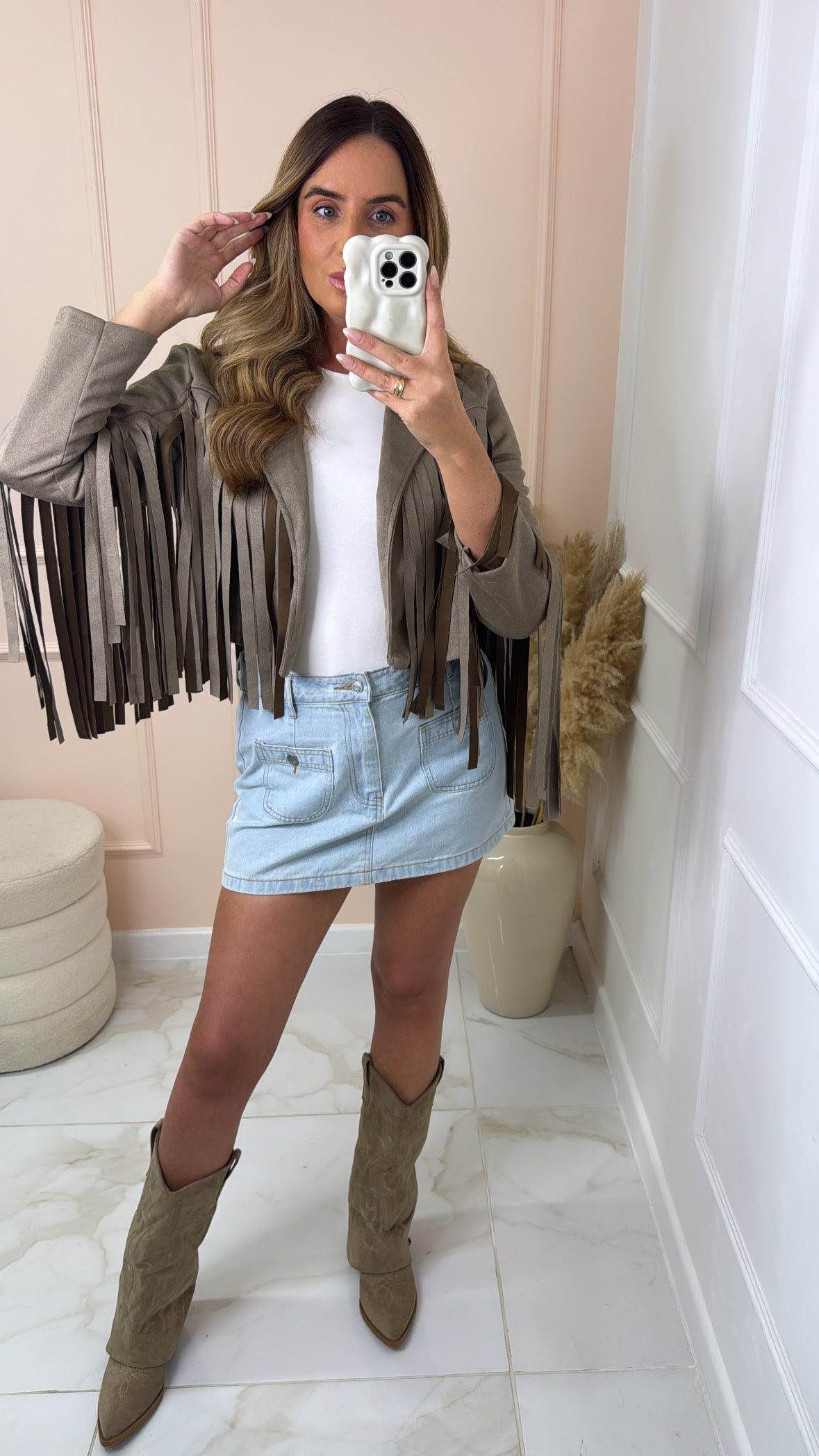 HAZEL taupe faux suede tassel jacket