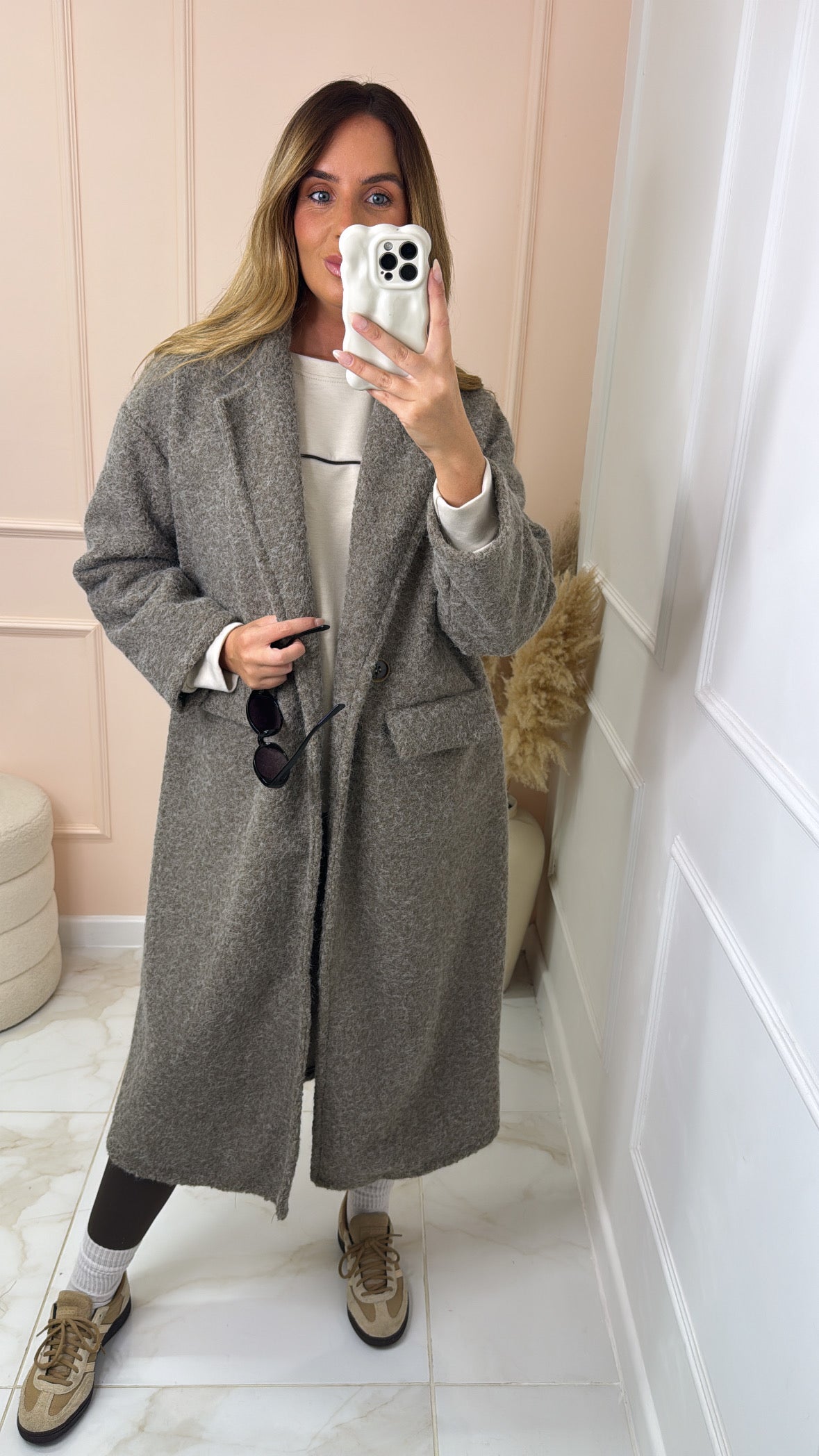 ASTRID taupe boucle double breasted long coat