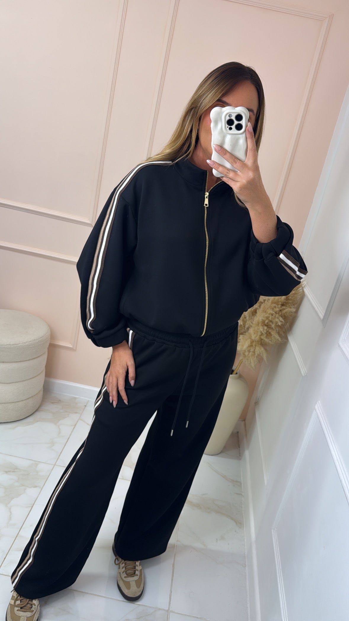 NADA black sports luxe side stripe tracksuit