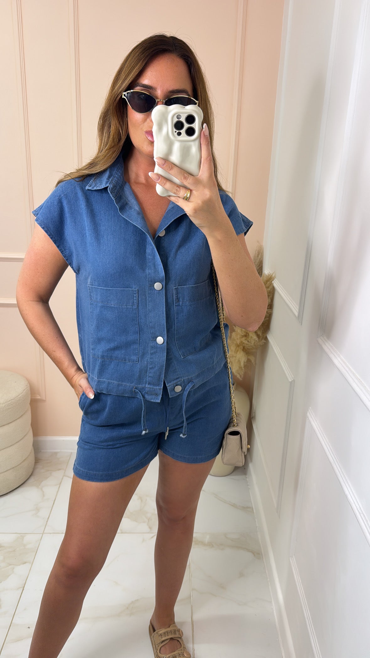 TONI dark wash denim short set