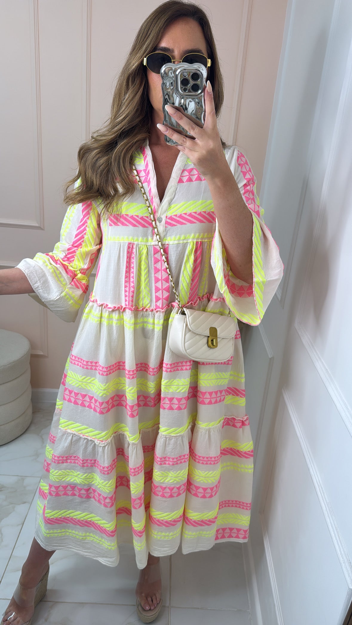 DARCY pink & yellow neon embroidered dress