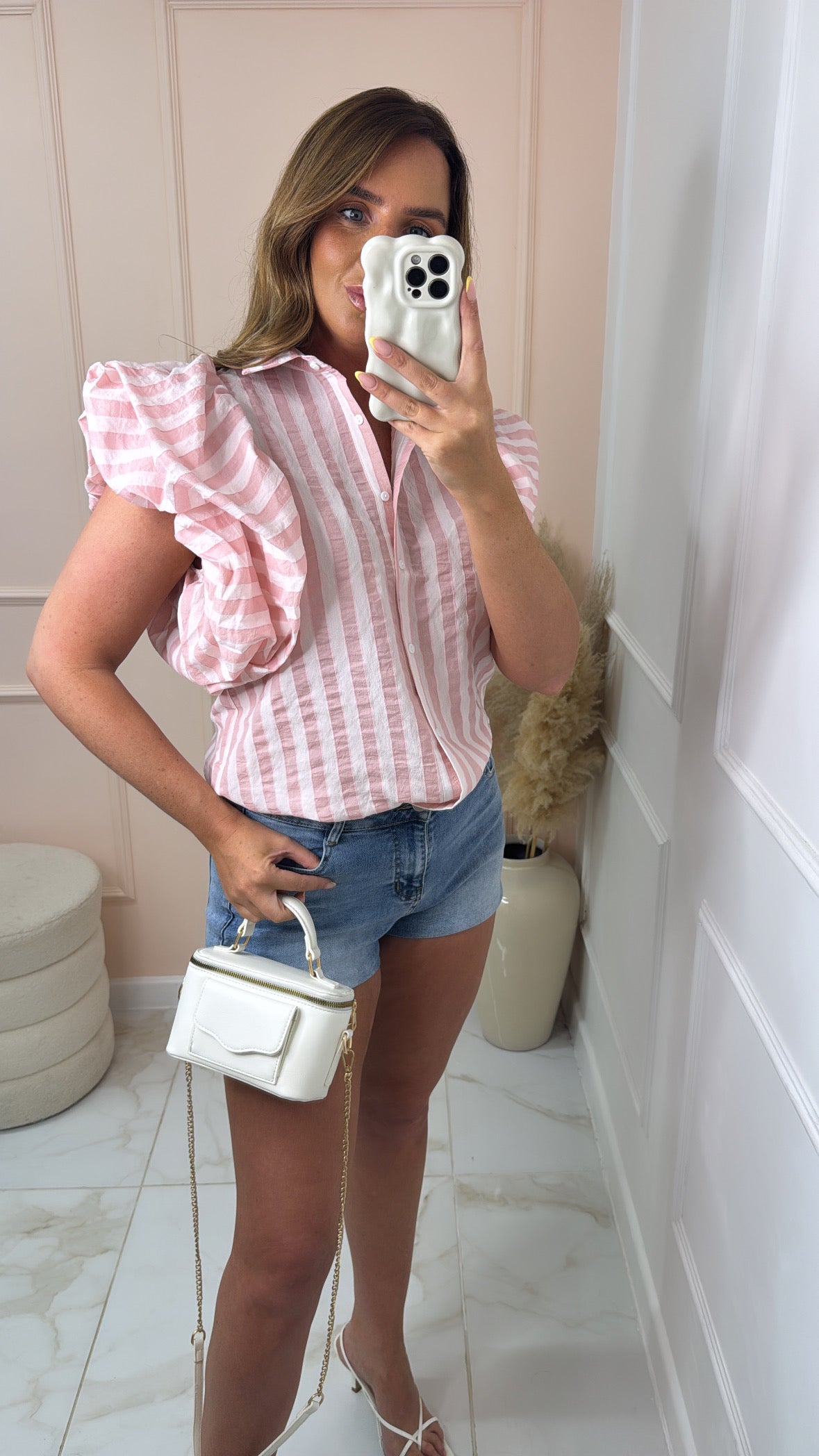 EDEN pink stripe puff sleeve shirt