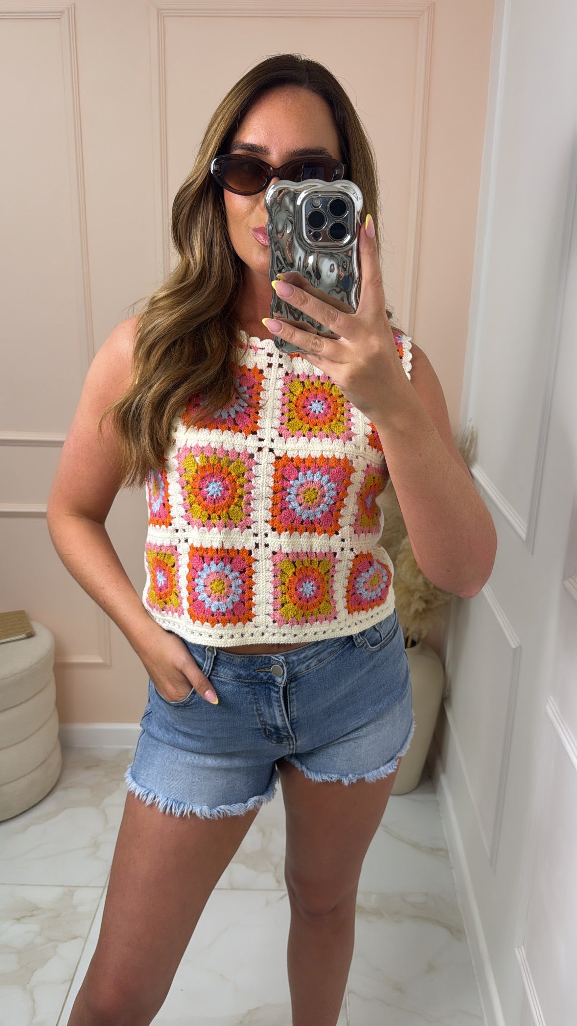 FAYE orange square crochet vest