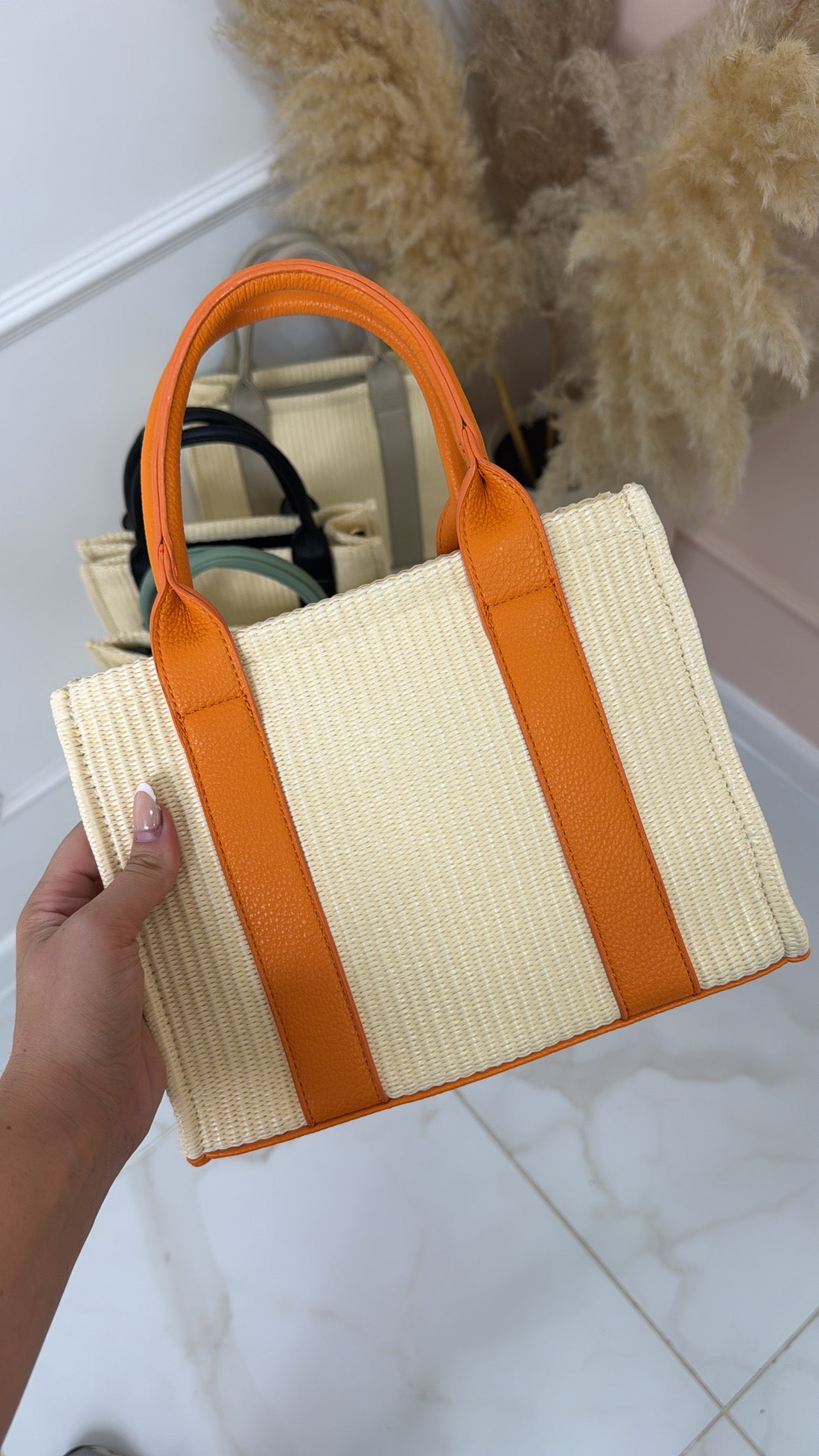 APRIL orange woven tote bag