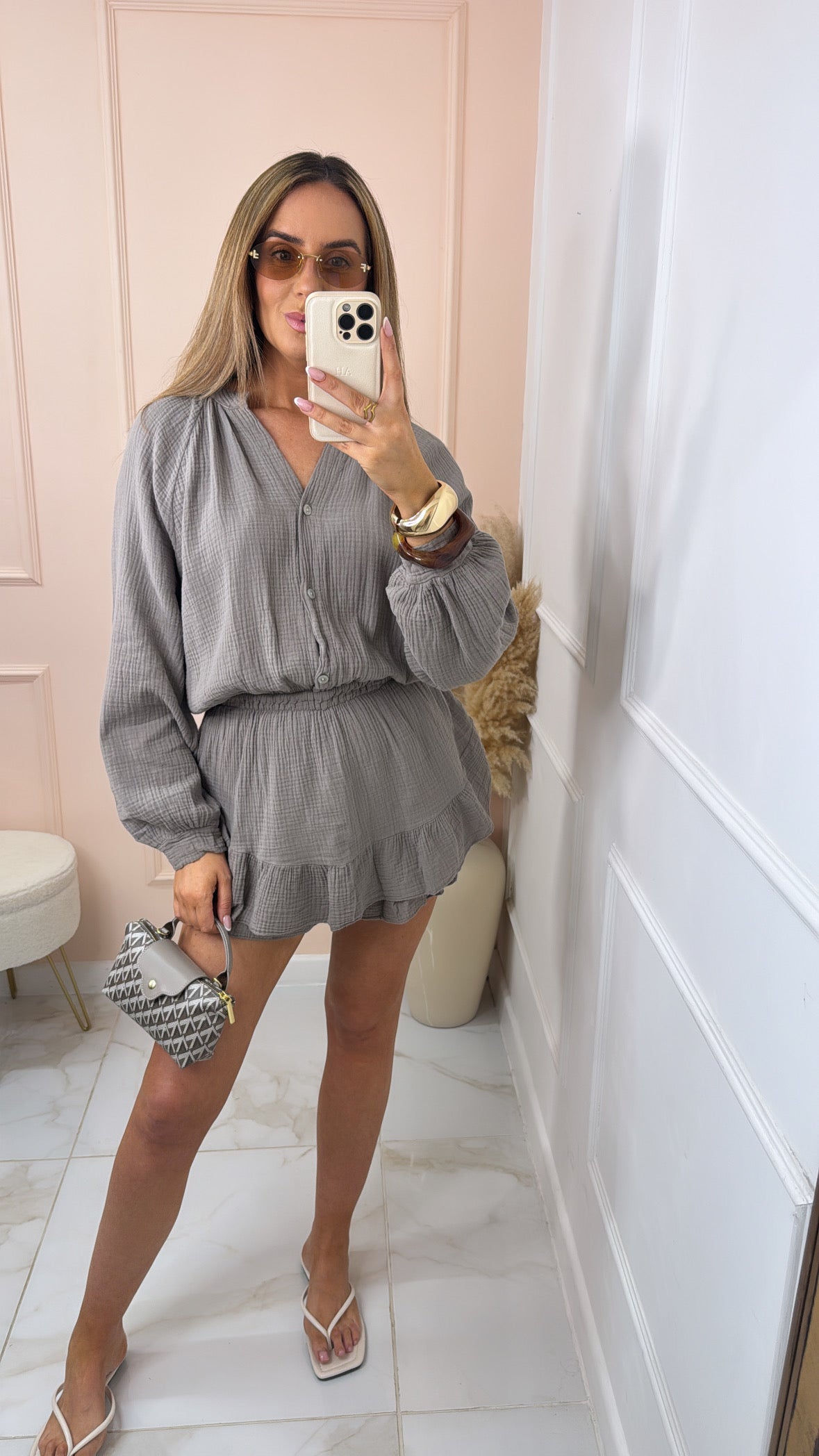 LULU mocha cheesecloth playsuit