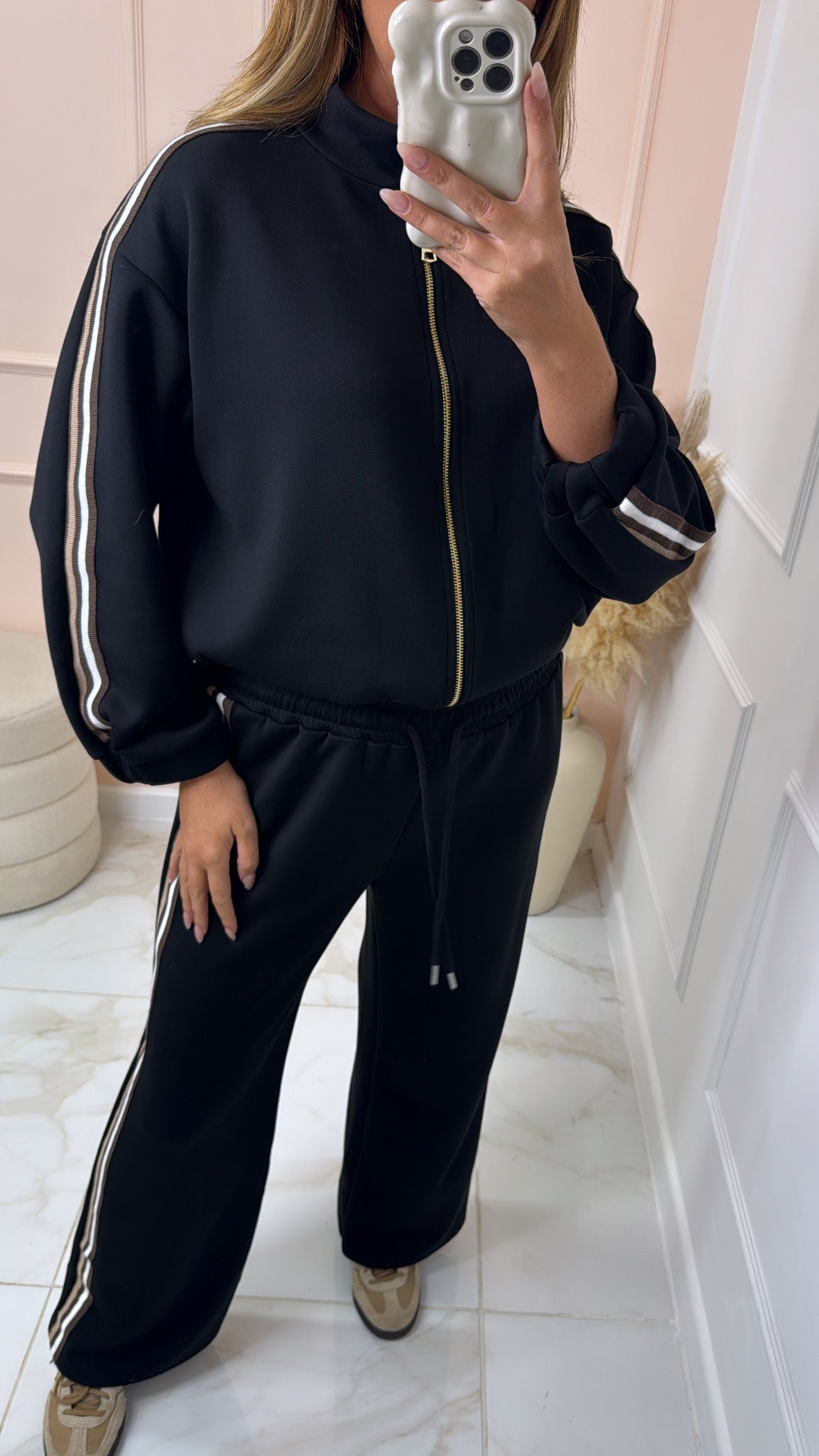 NADA black sports luxe side stripe tracksuit