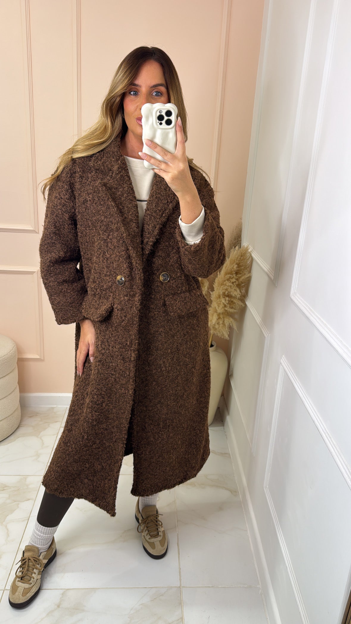 ASTRID brown boucle double breasted long coat