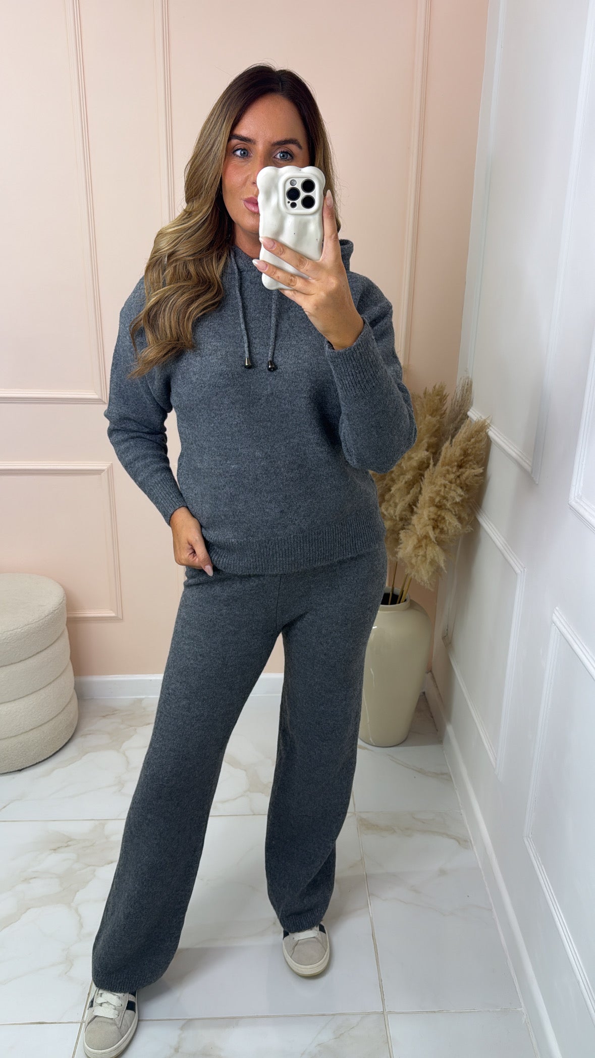 GRACIE grey soft knit hooded lounge set