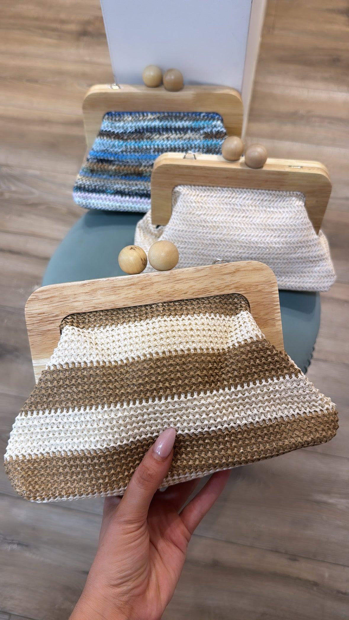 HEIDI cream stripe woven shoulder bag