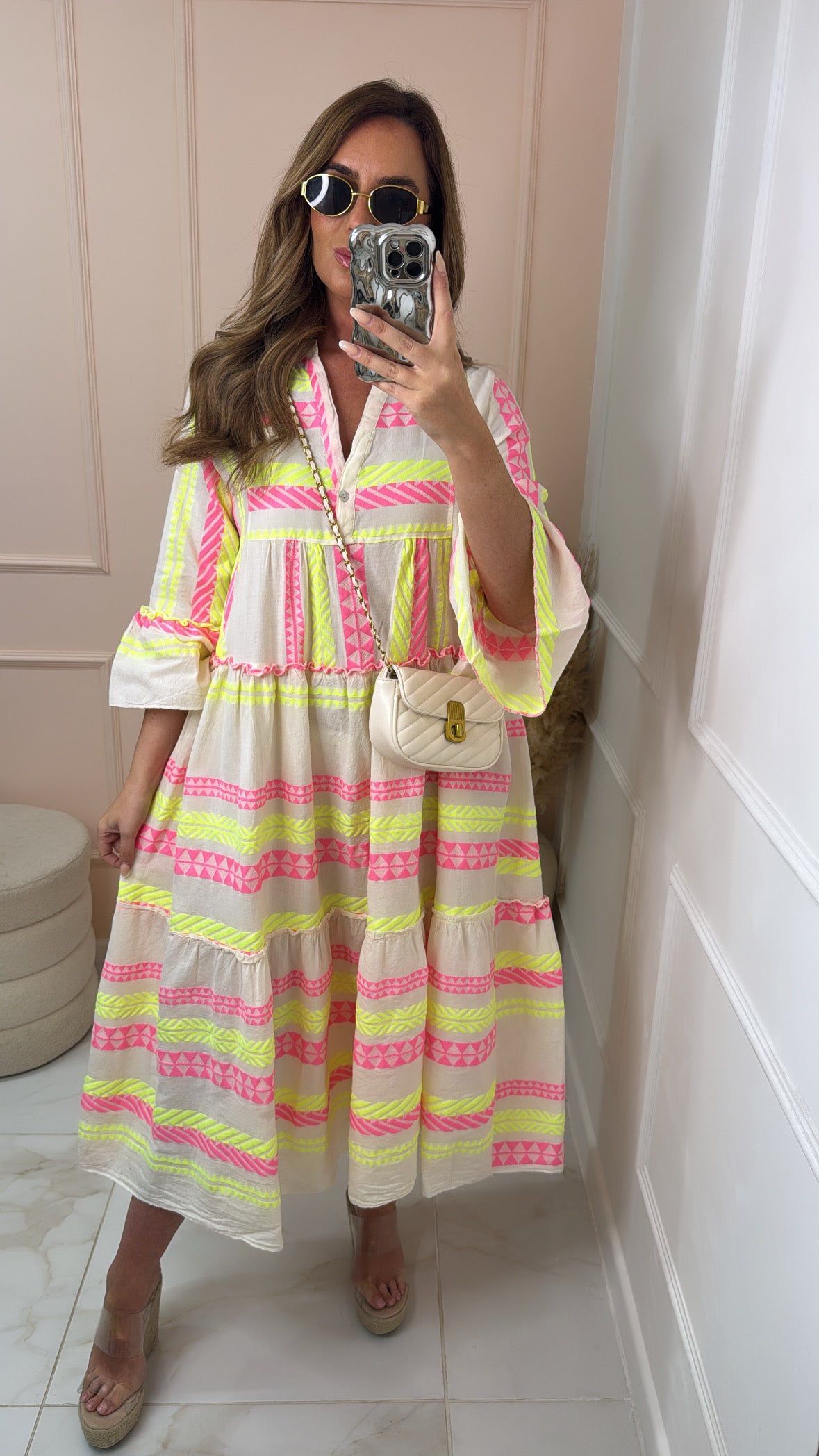 DARCY pink & yellow neon embroidered dress