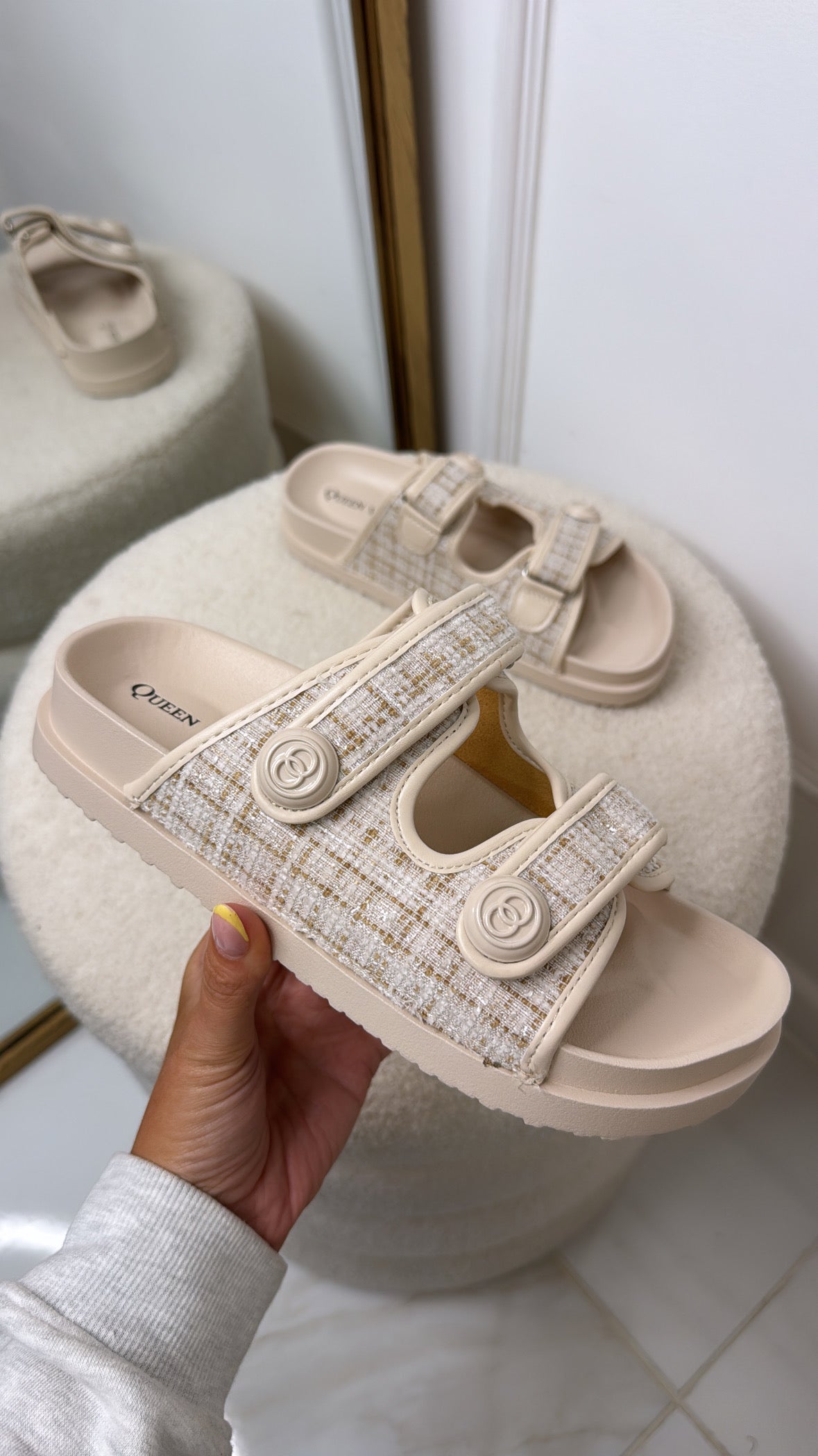 ALEX cream tweed double strap sandals