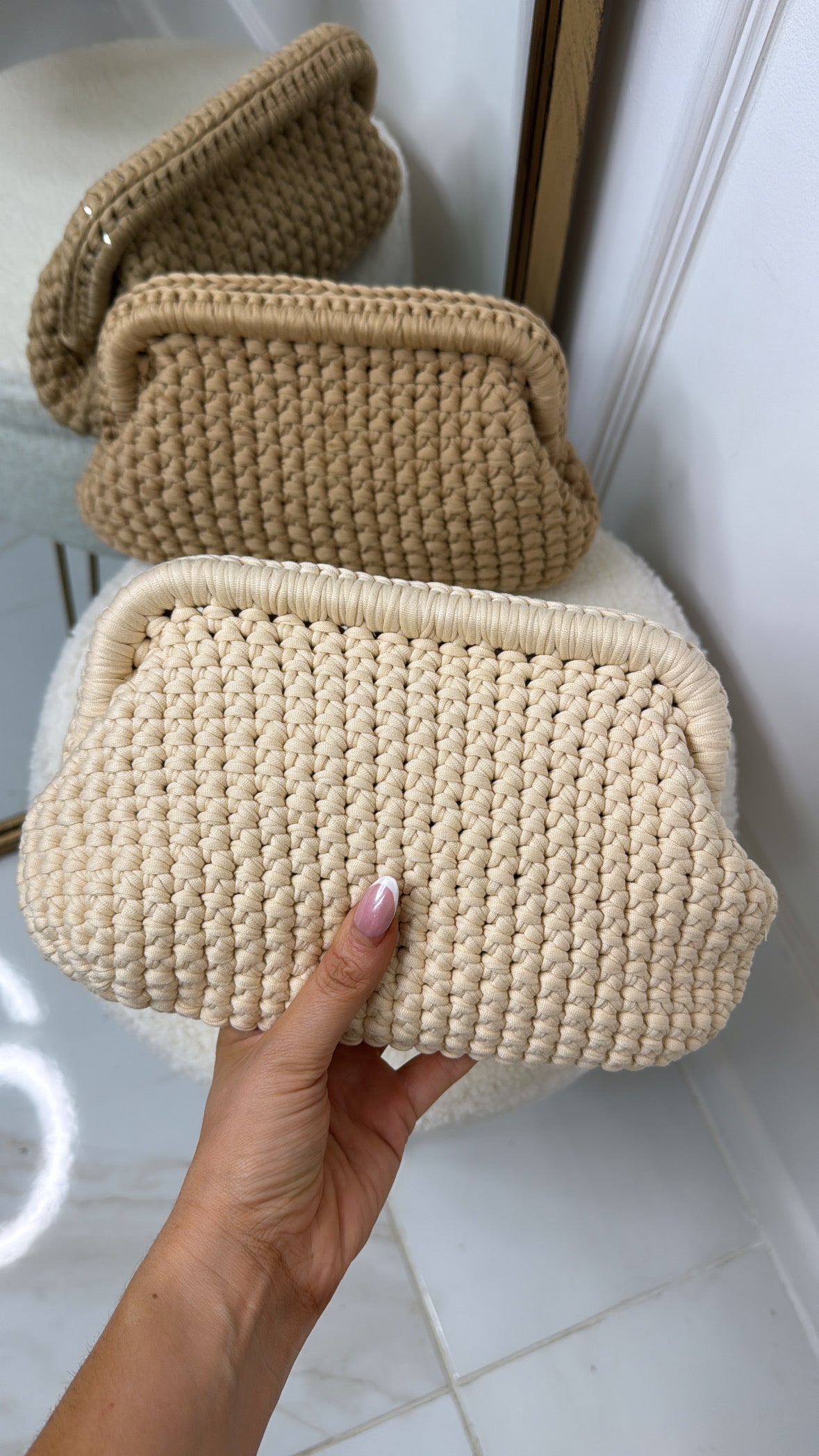 JILLY cream woven clutch bag
