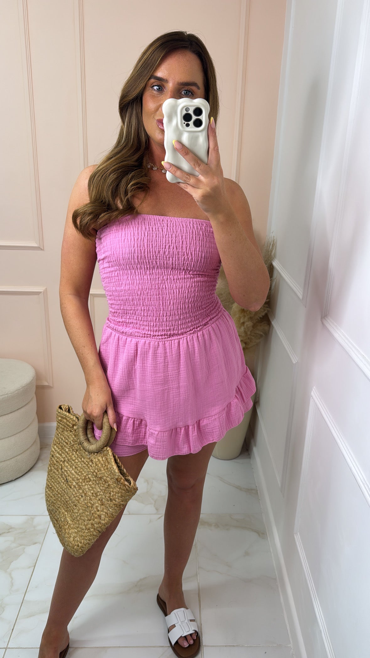 PIPPA pink shirred bandeau playsuit