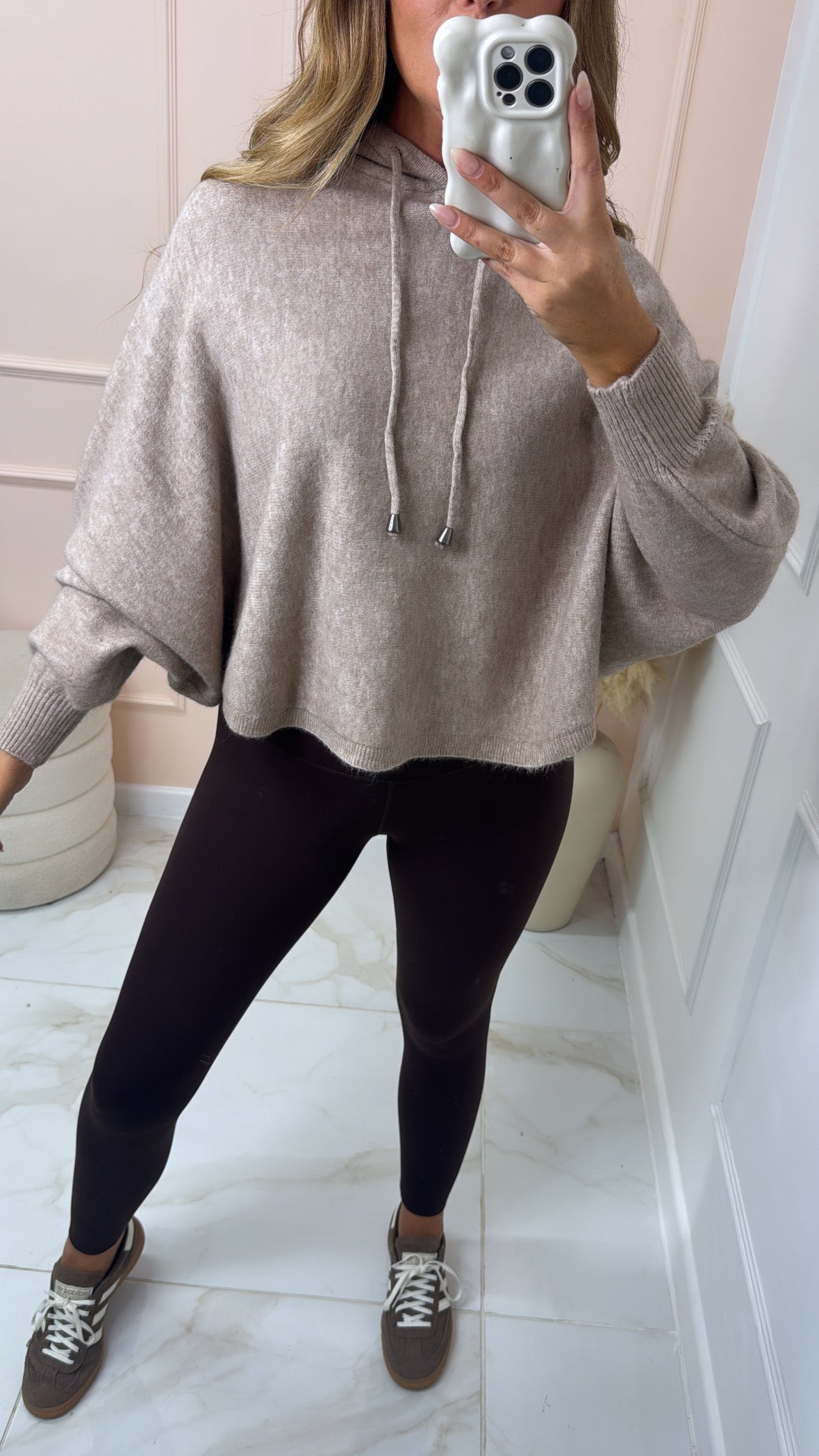 DARCIE mocha puff sleeve knit hoodie