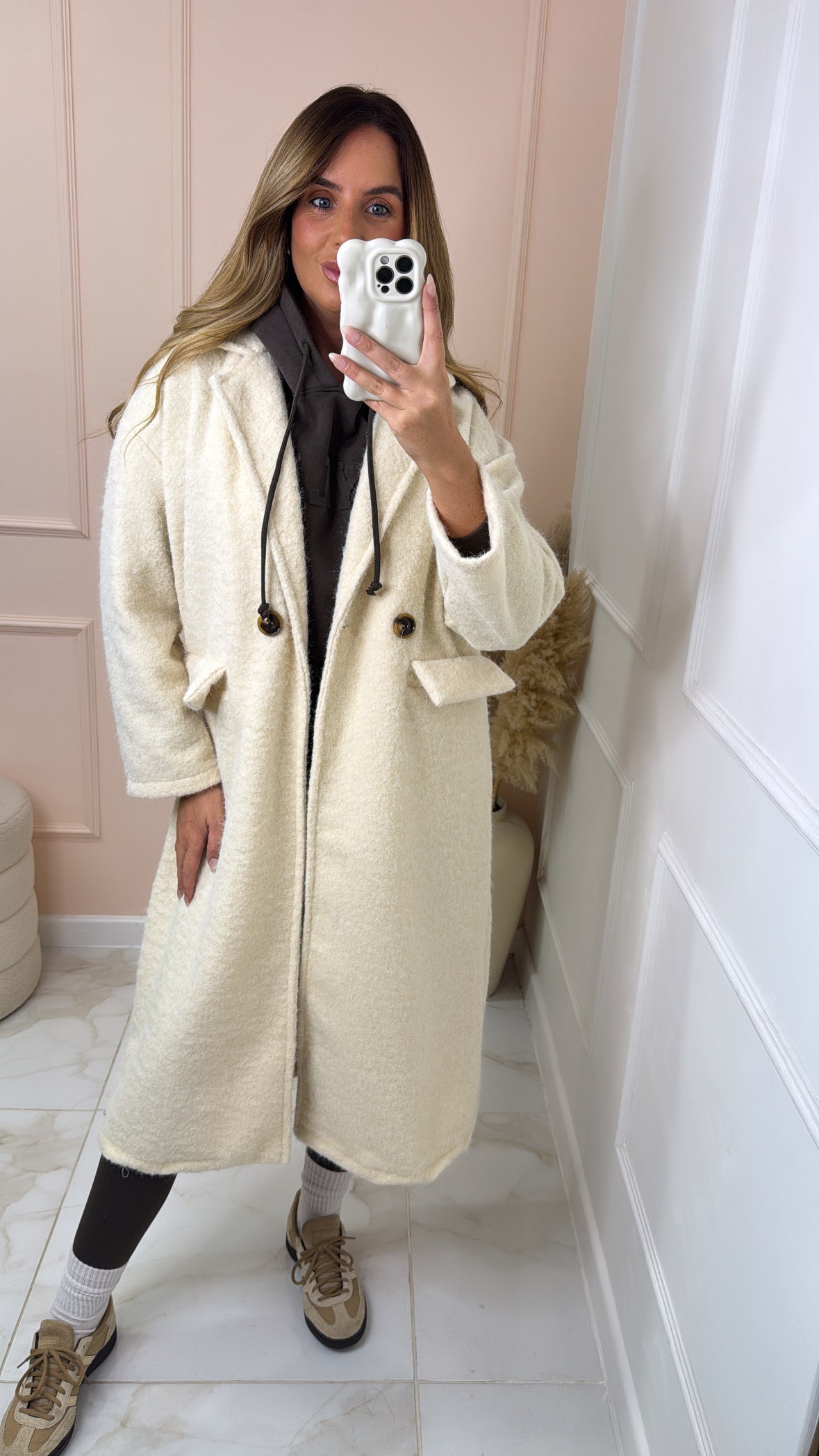 ASTRID cream boucle double breasted long coat