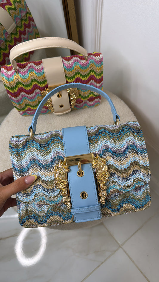 LIZZIE blue pattern buckle detail grab bag