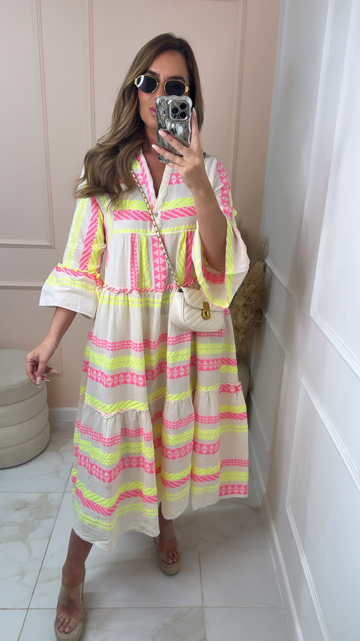 DARCY pink & yellow neon embroidered dress