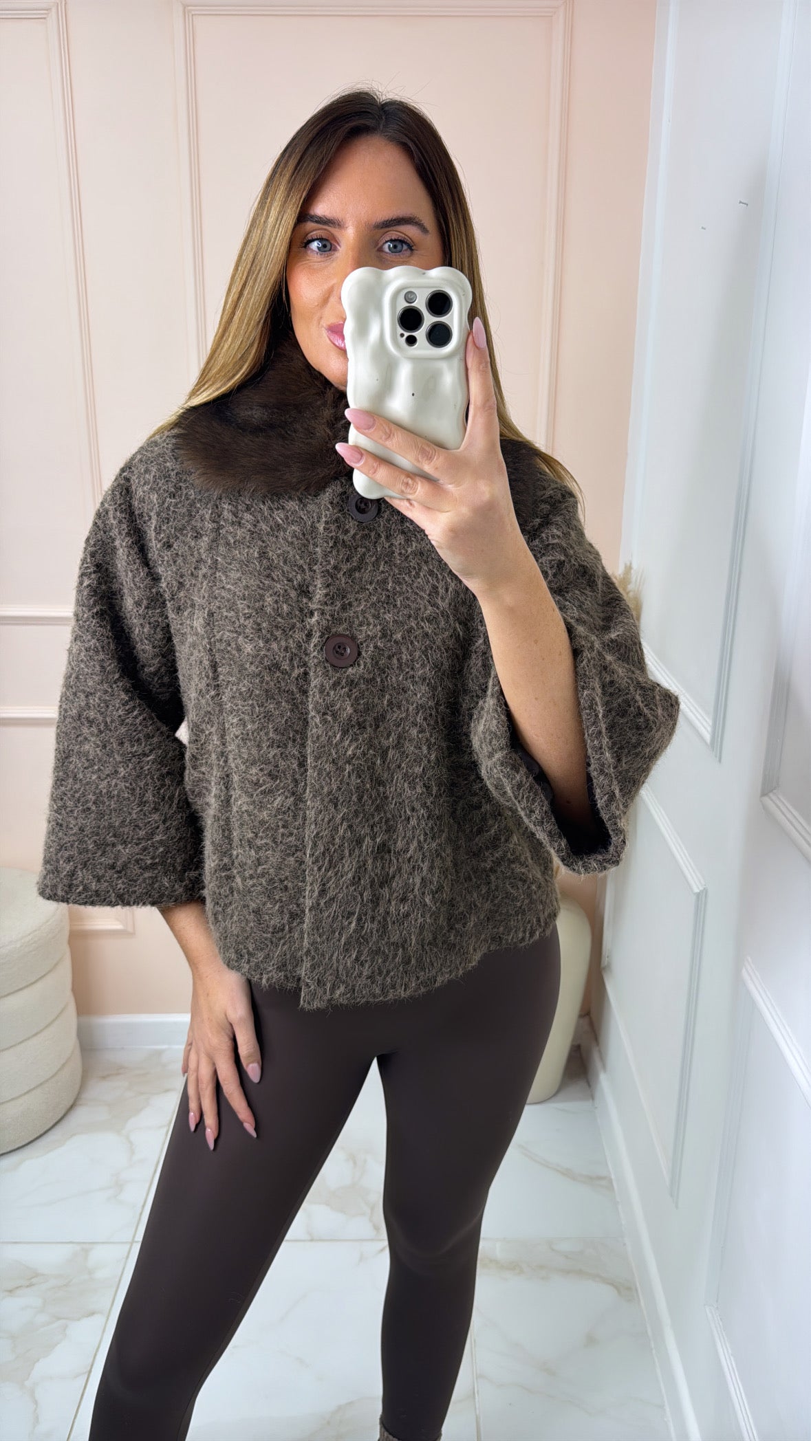 LACEY brown faux fur collar jacket