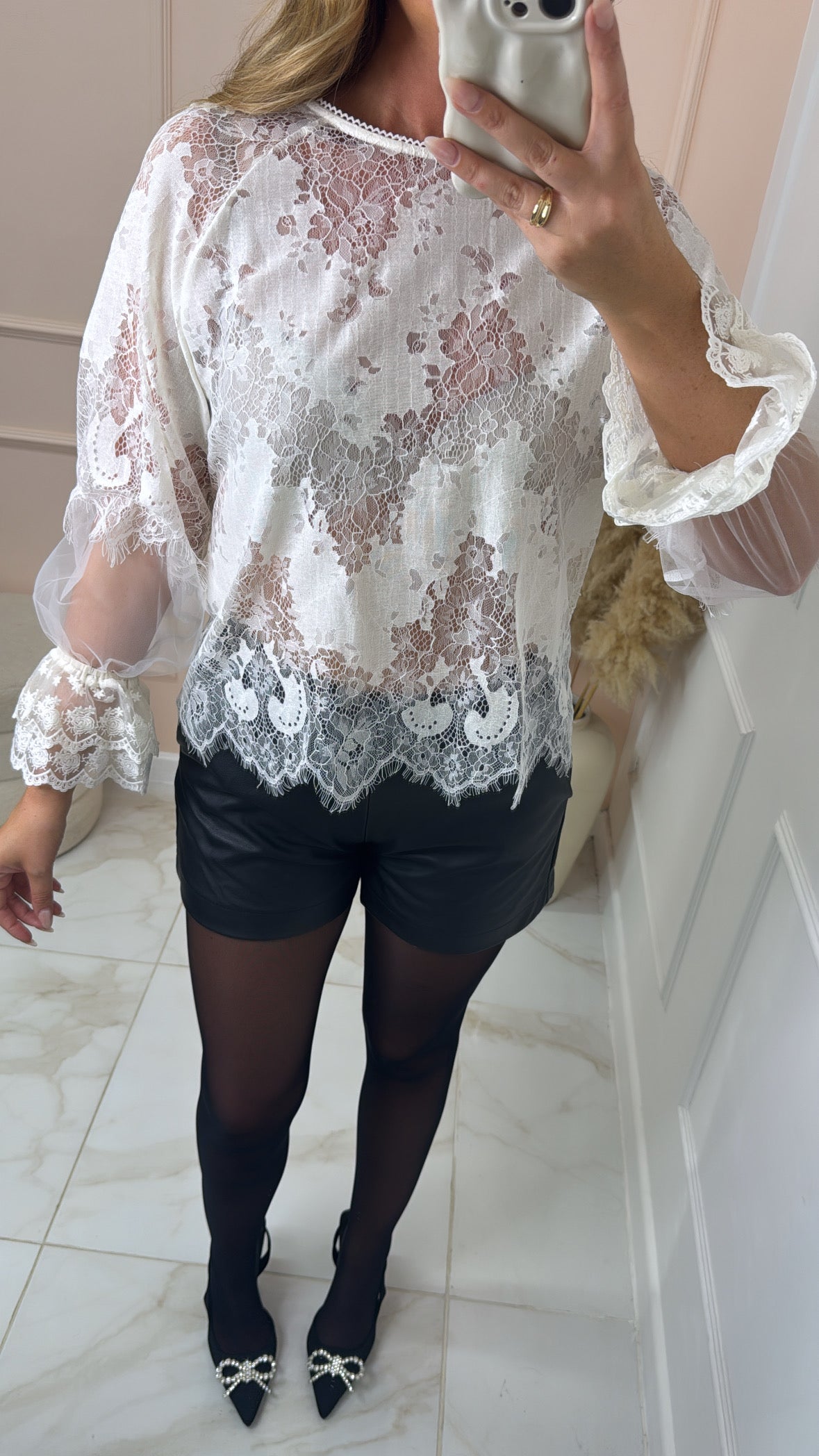 MELODY white lace flared cuff top