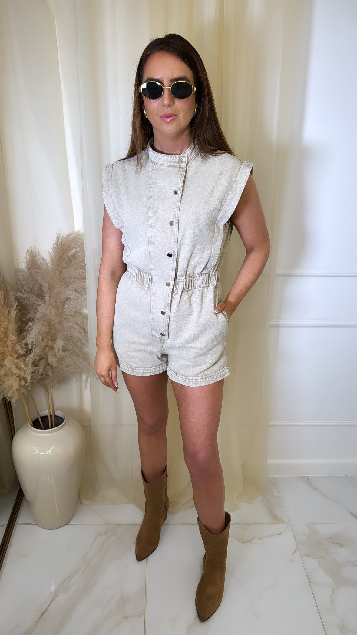 HOLLY beige denim playsuit