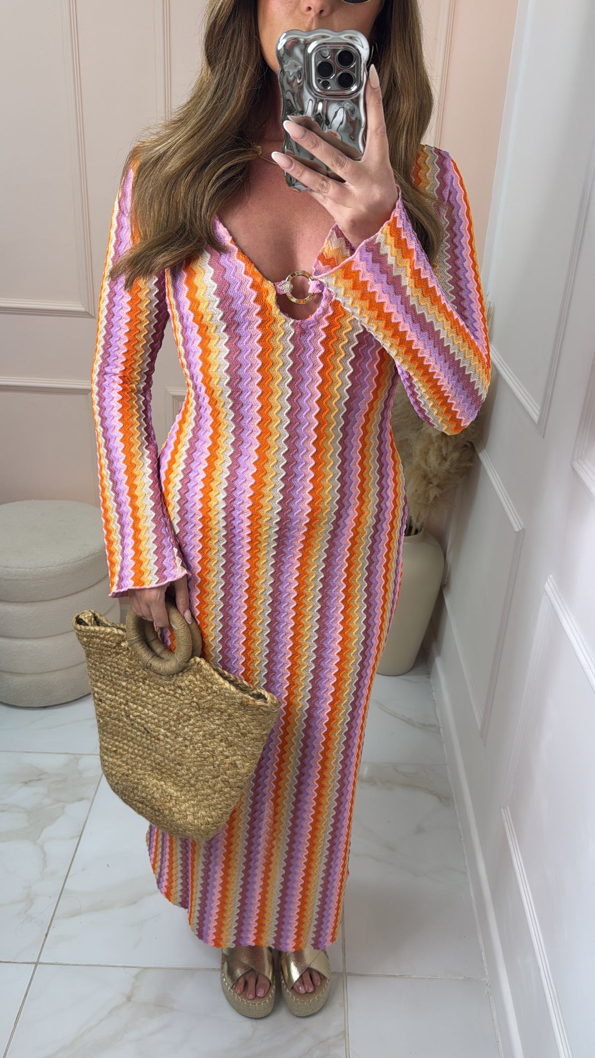 RAE pink wave print maxi dress