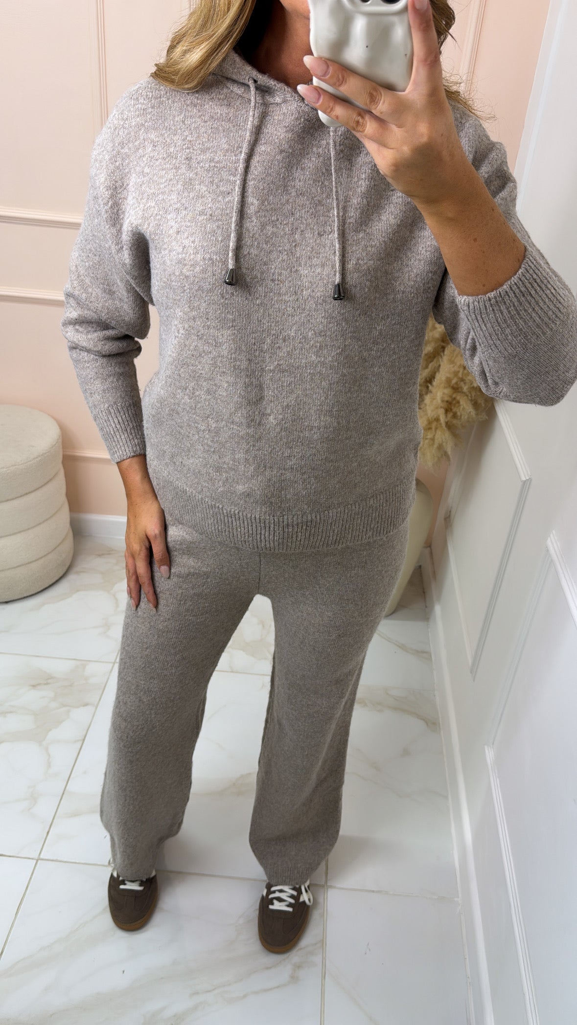 GRACIE taupe soft knit hooded lounge set