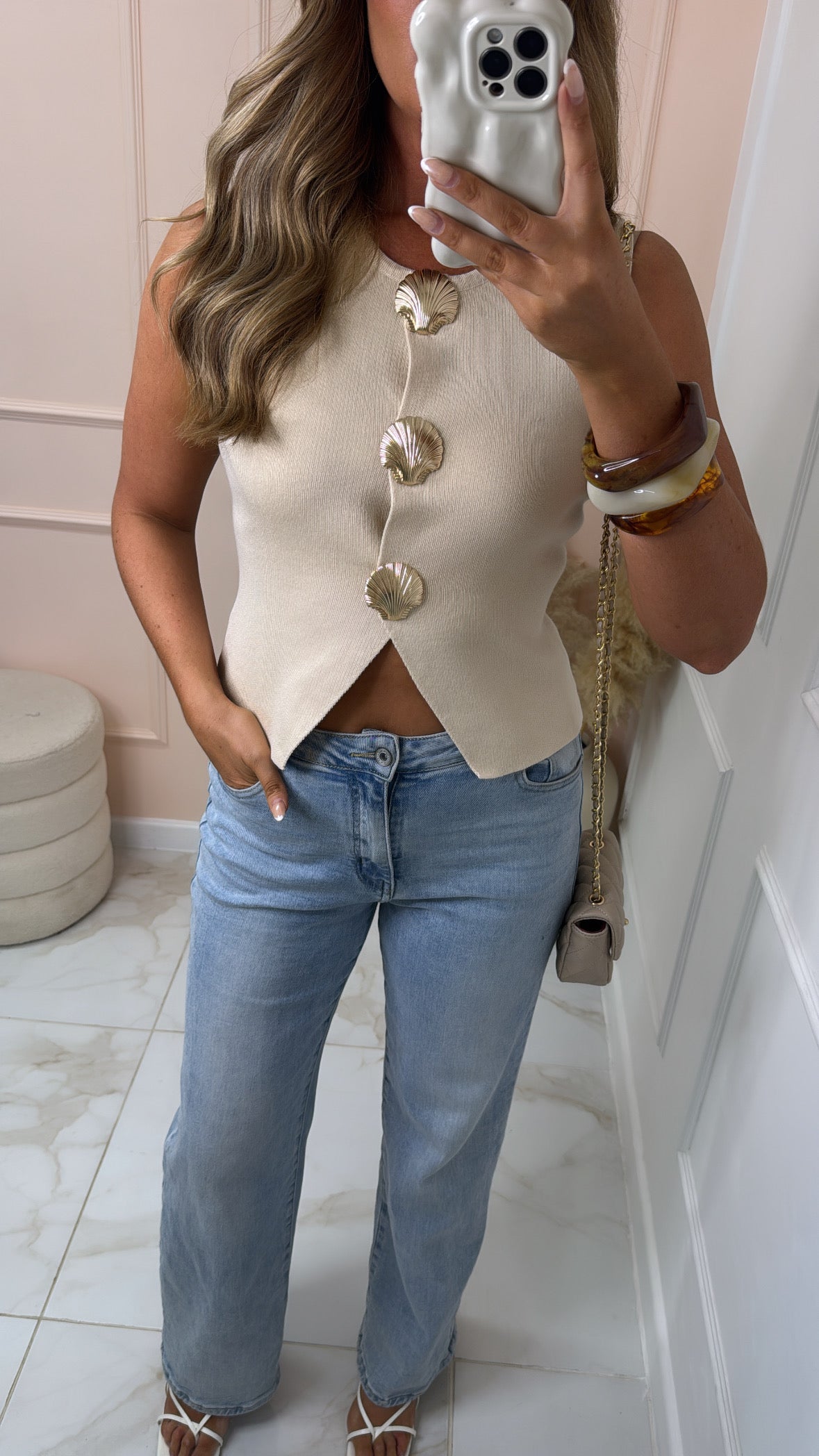 ZARA beige gold shell knit waistcoat