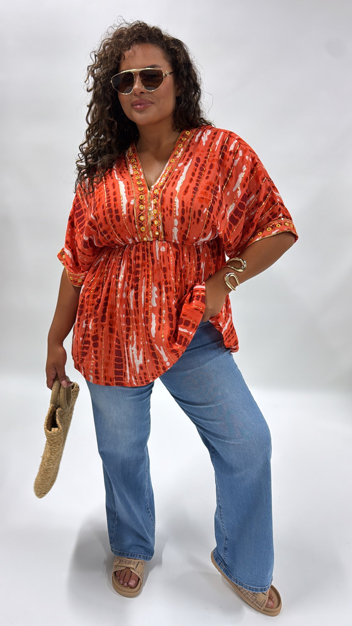 ALEXIS orange embellished smock top