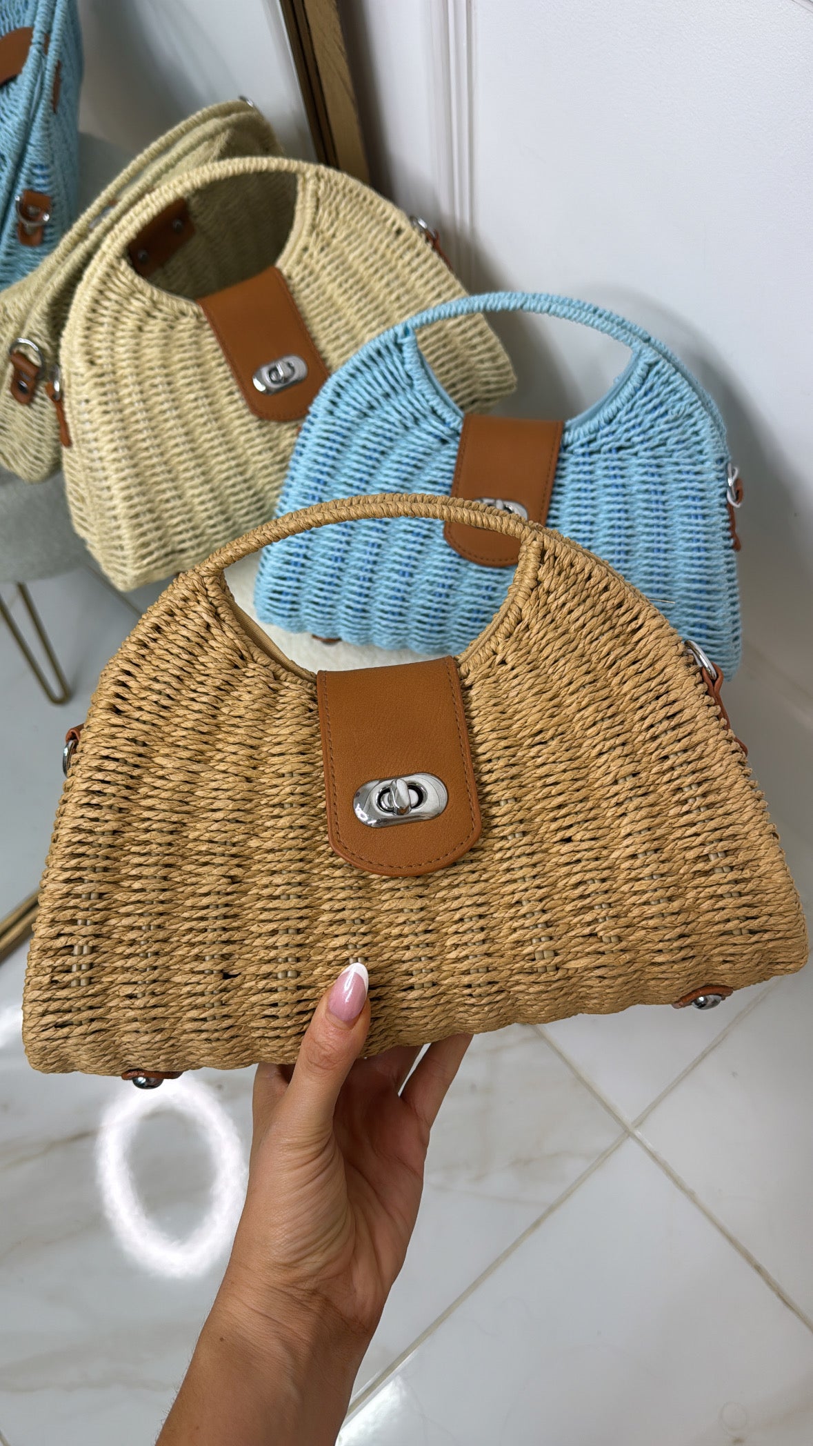 BIBI tan woven grab bag