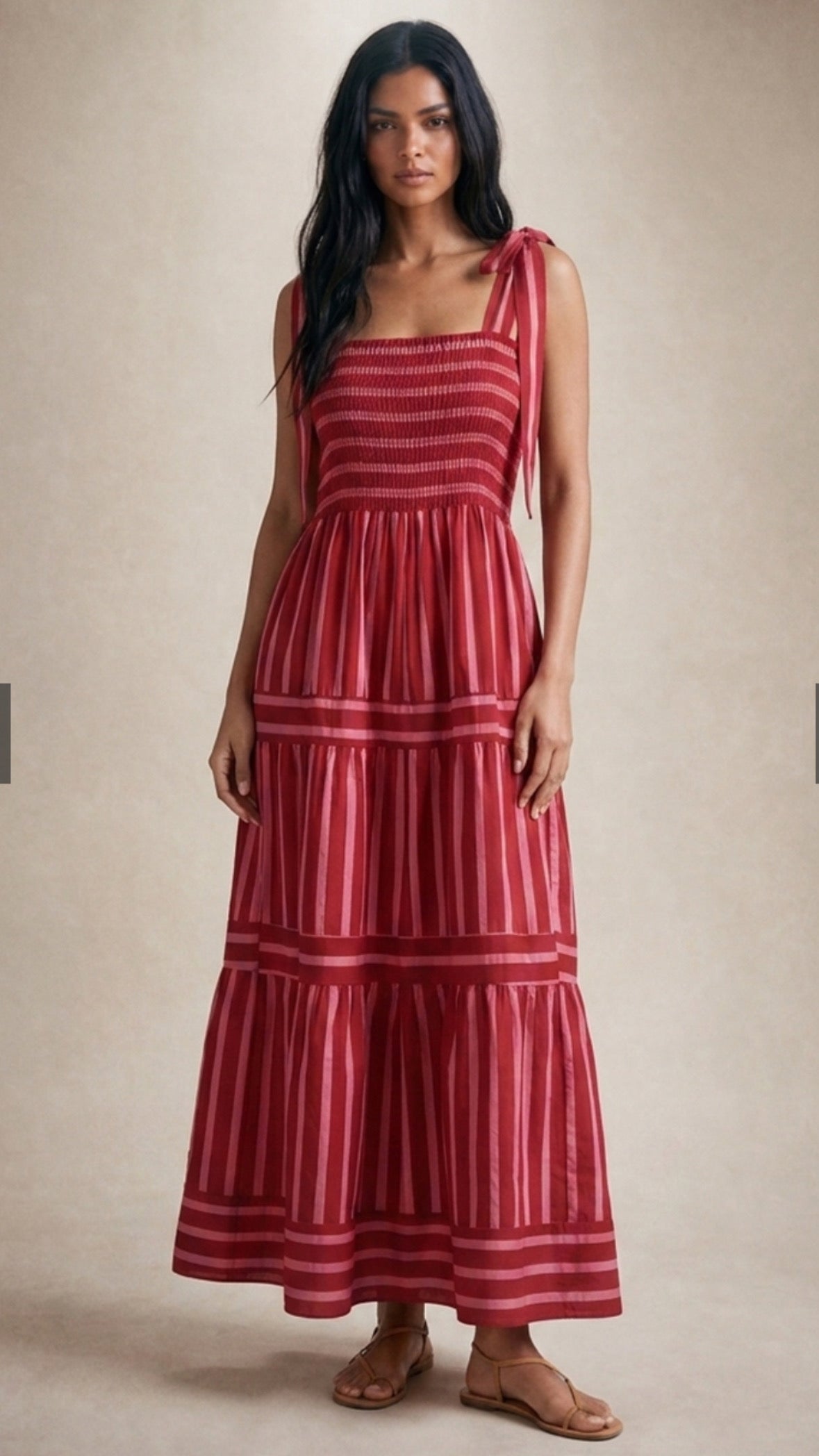 CAMILLA red pink stripe tie detail maxi dress