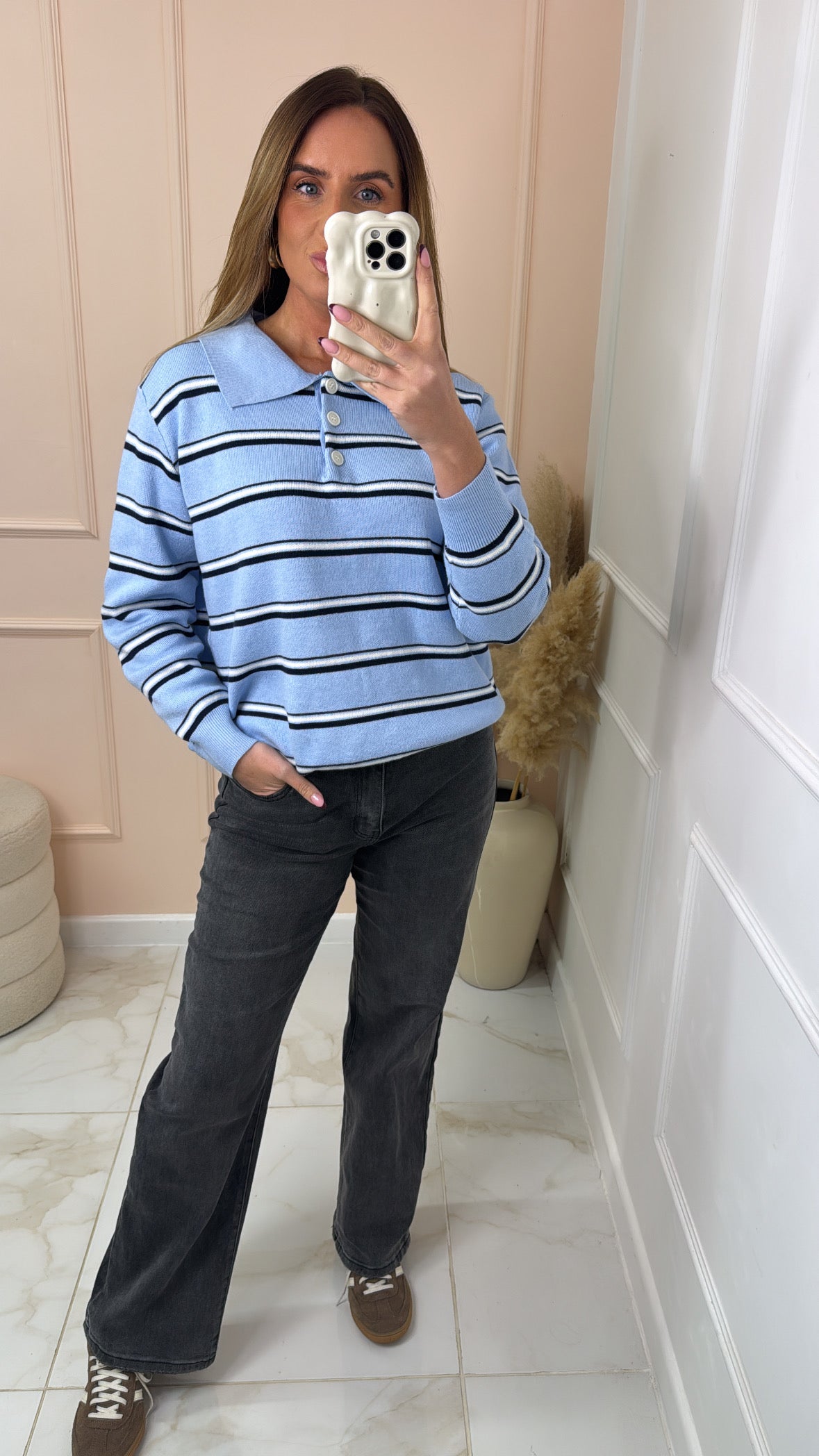 BETH blue striped knit collared jumper