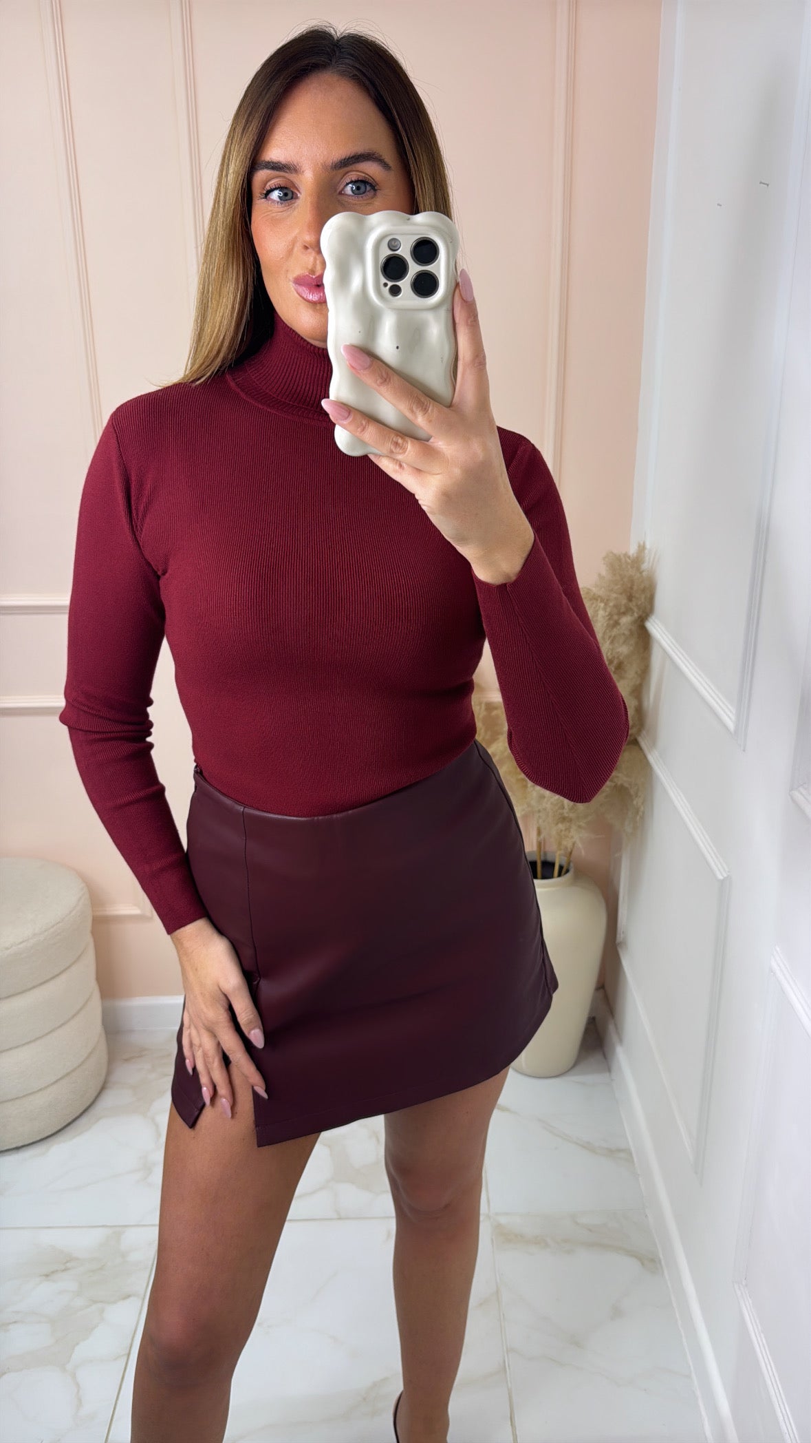 ORLA burgundy roll neck jumper