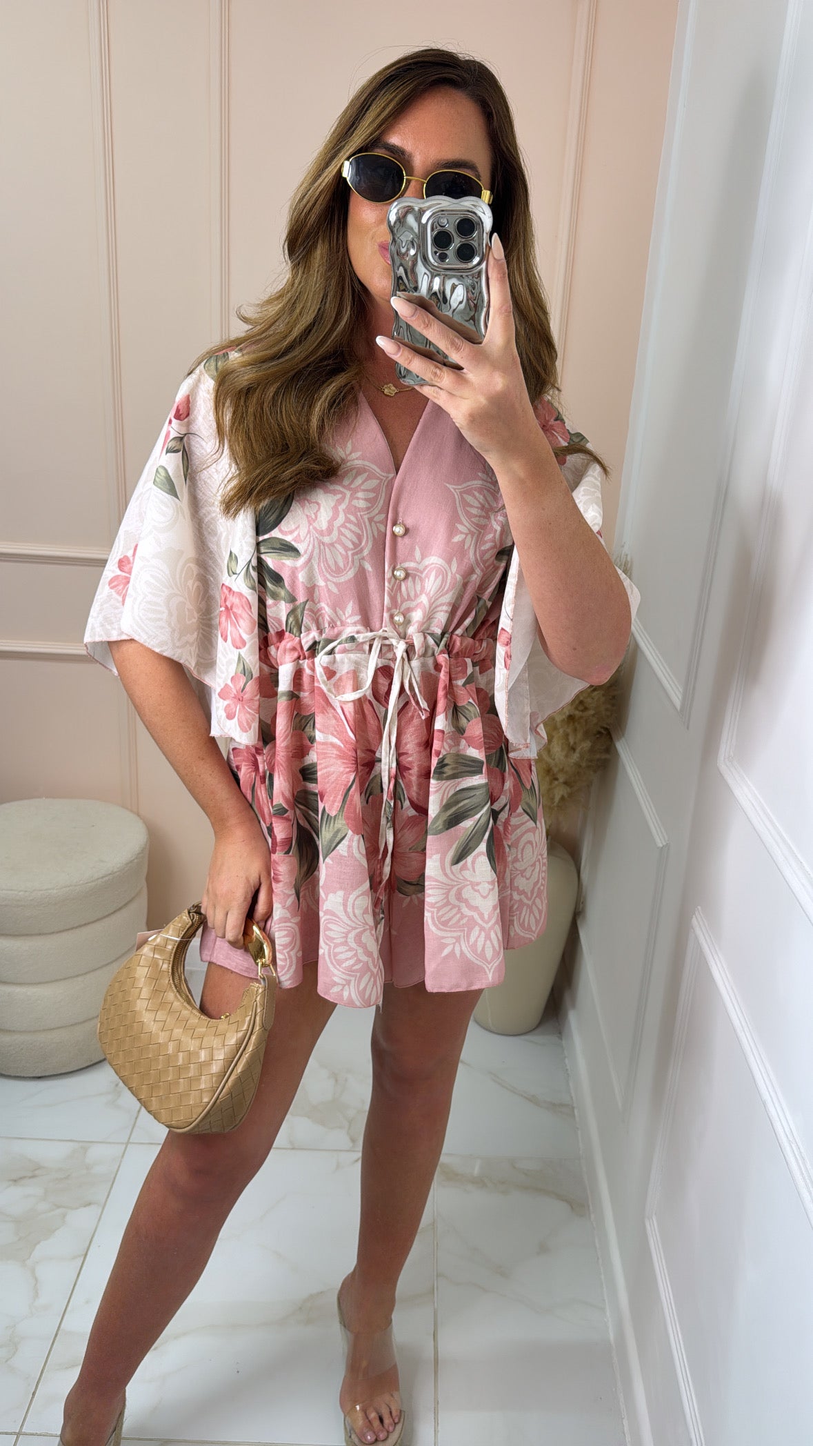HEATHER pink floral tie front playuit