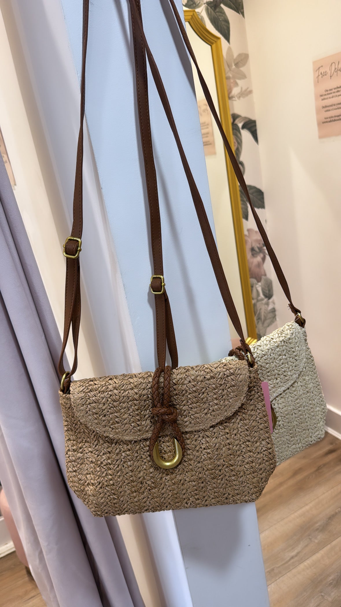 STEPH tan woven crossbody bag