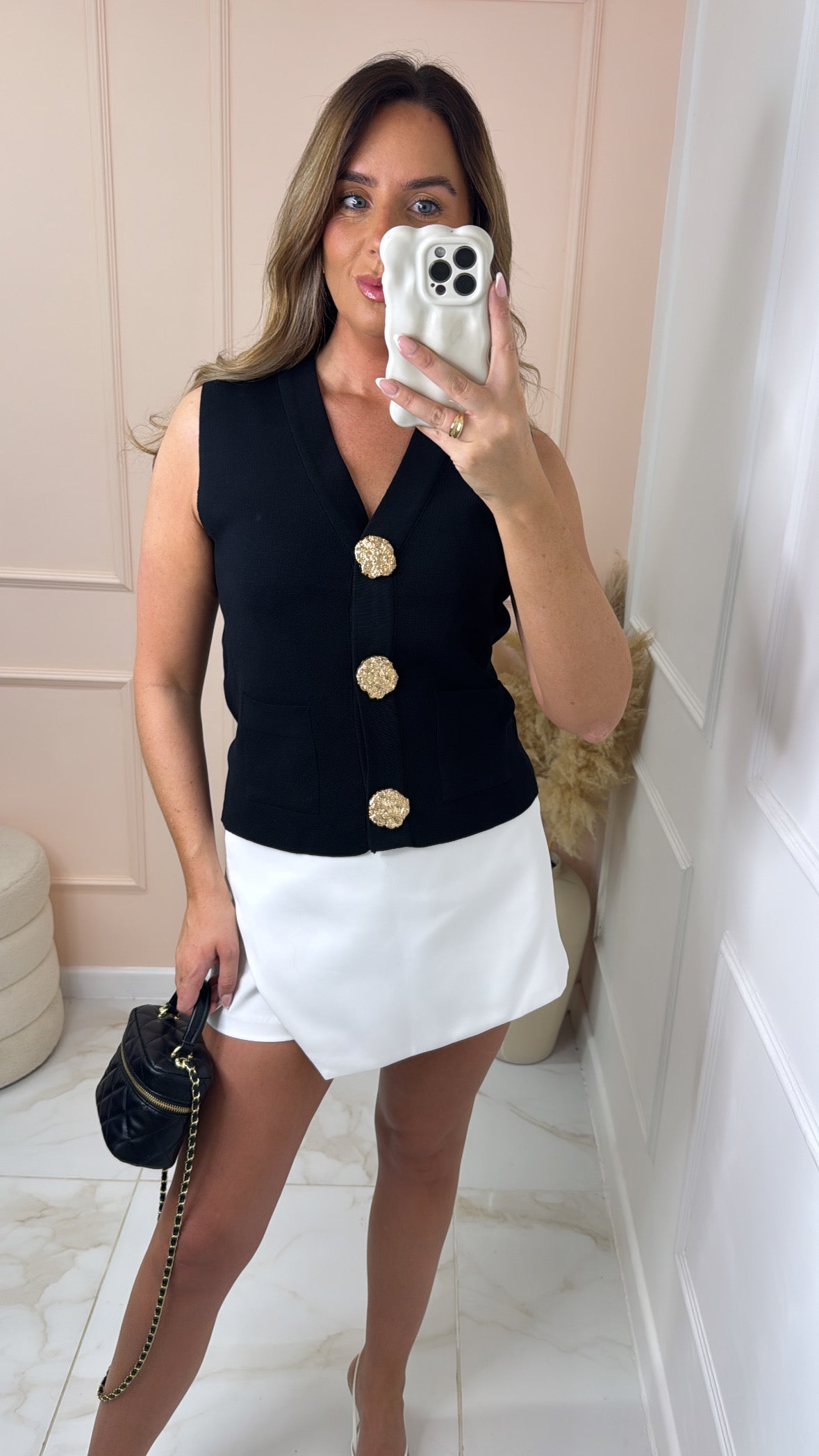 SHELLY black gold button knit vest