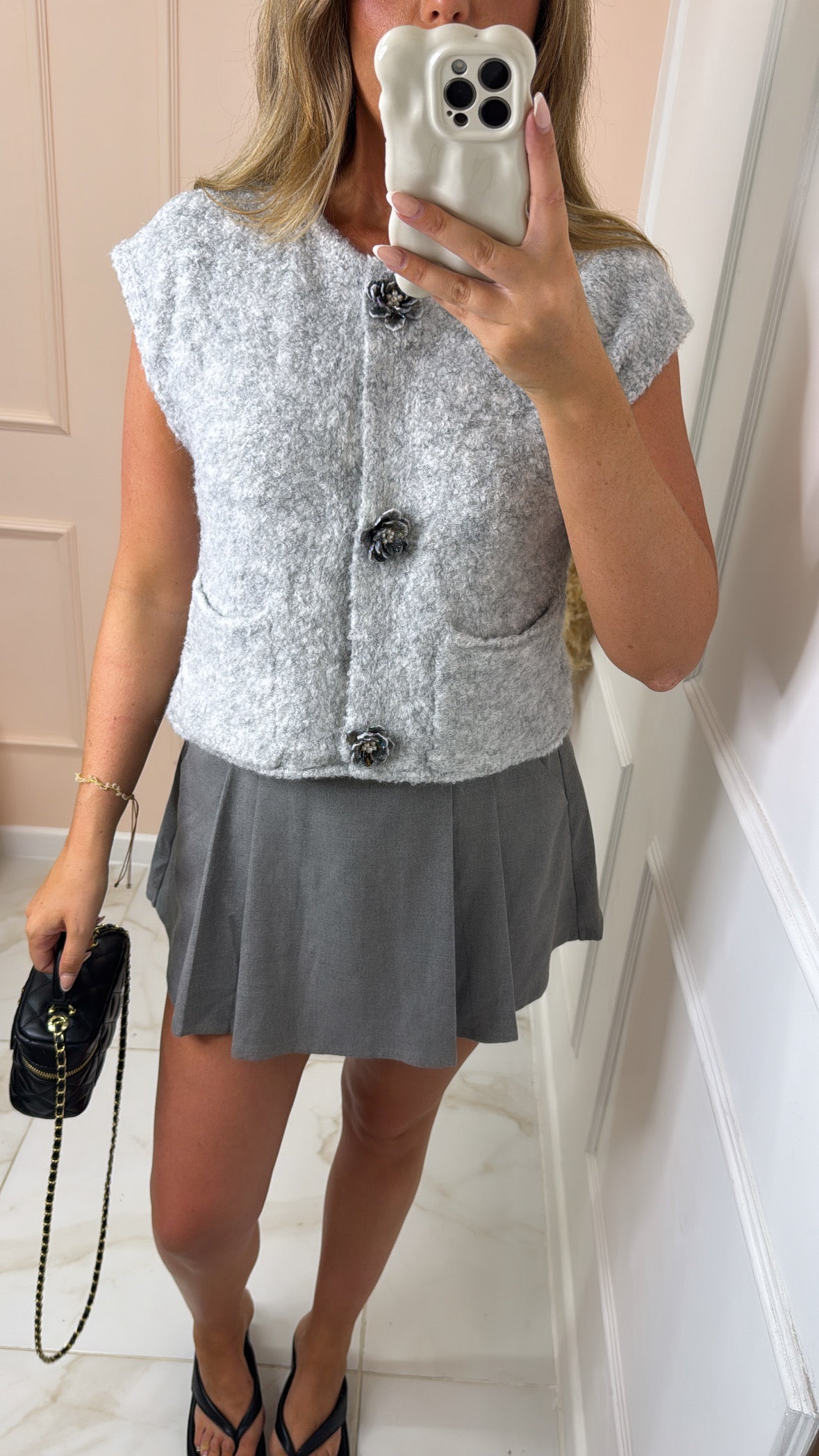 POPPY grey flower knitted vest