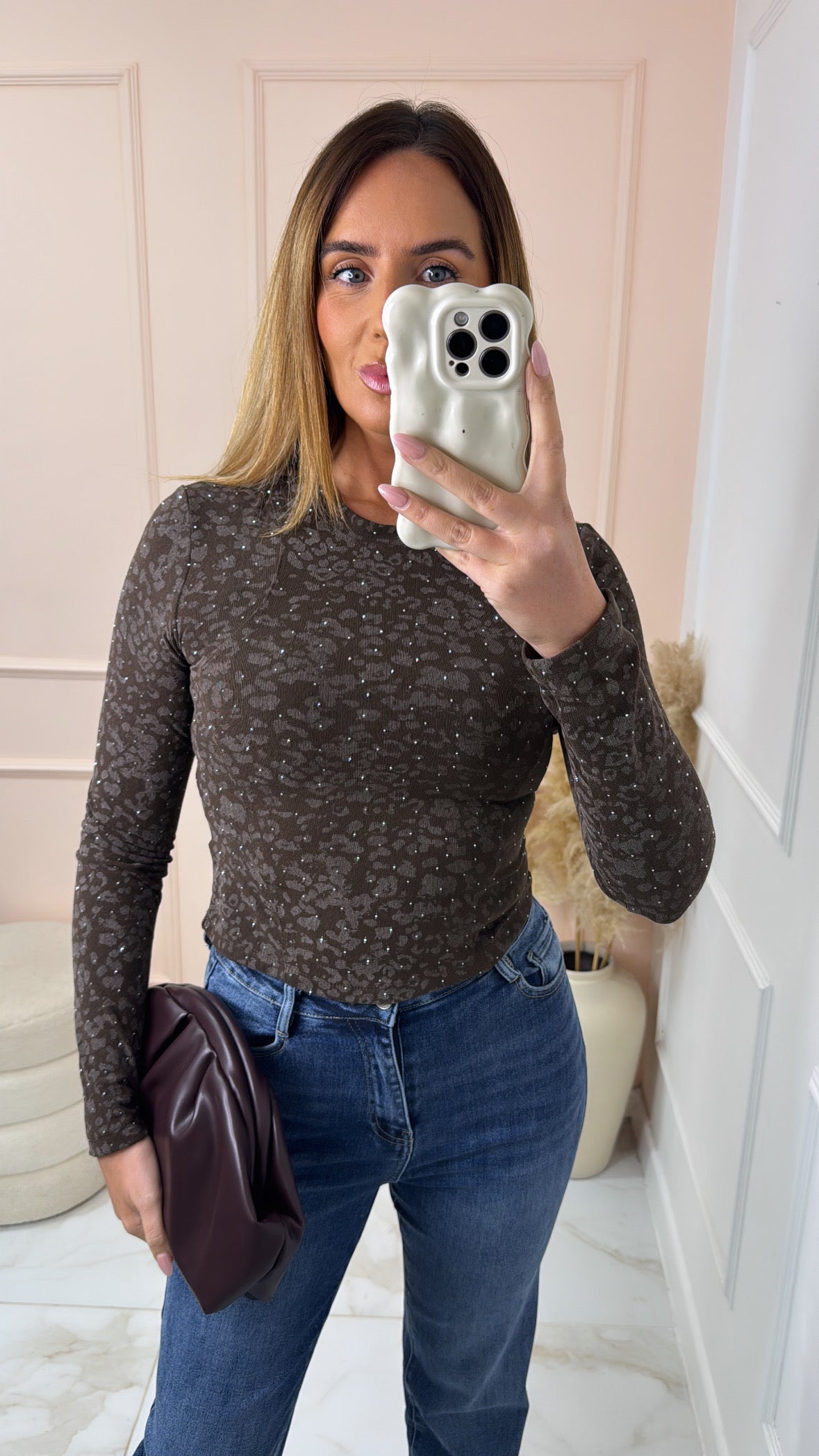 CARMEL brown leopard diamante top