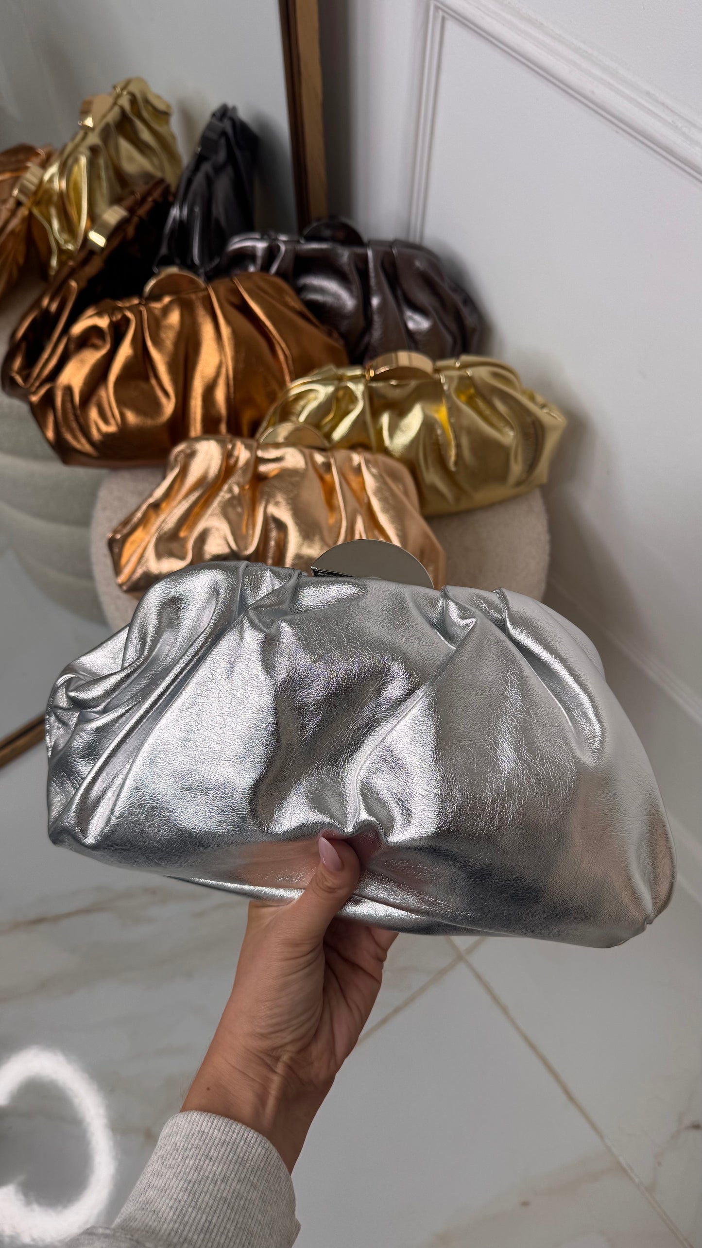 JESSIE silver metallic pouch bag