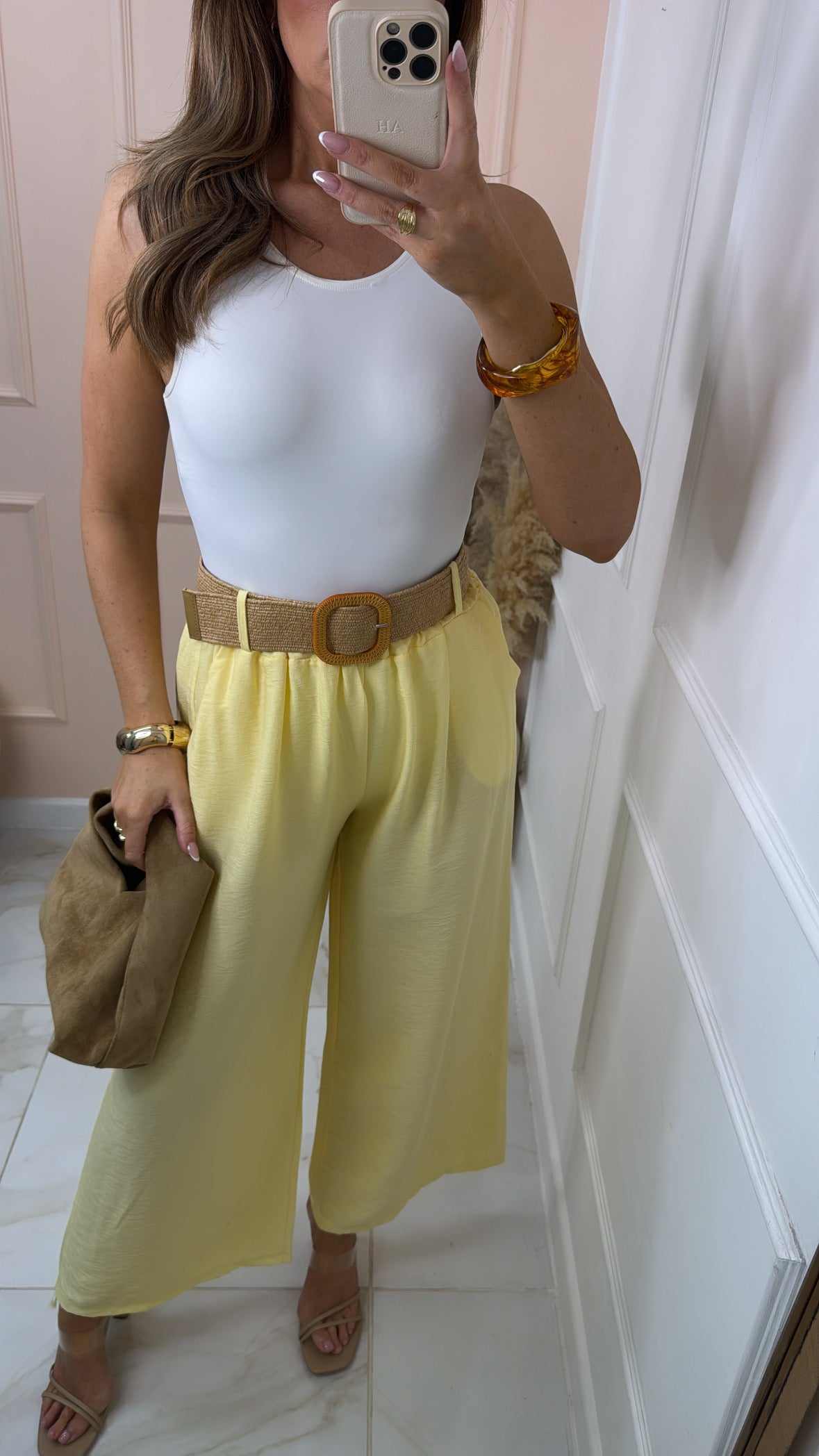 BELLE lemon chiffon trouser with woven belt