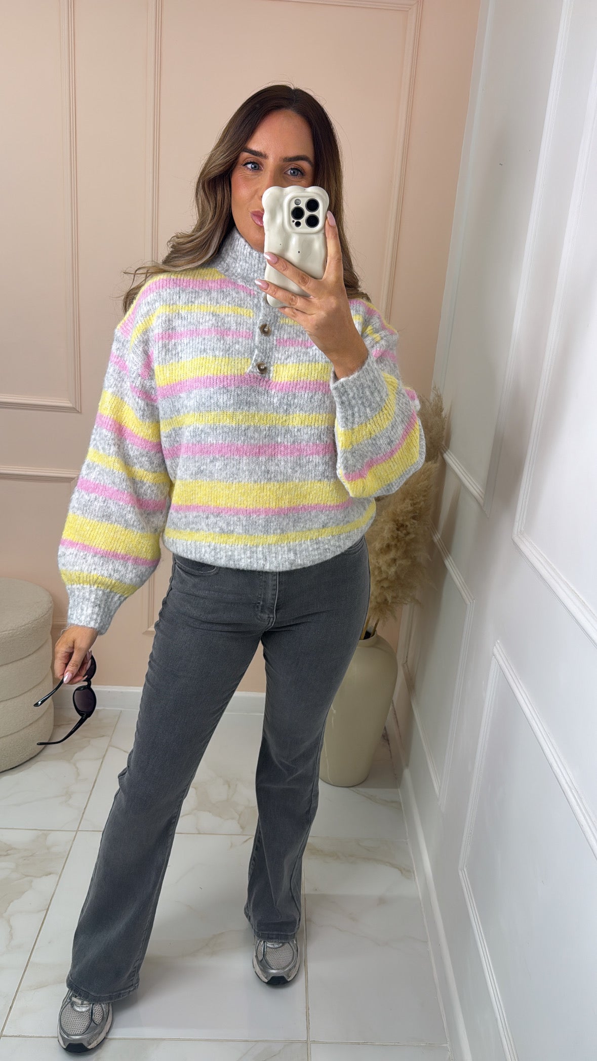 BELLE grey multi stripe knit jumper