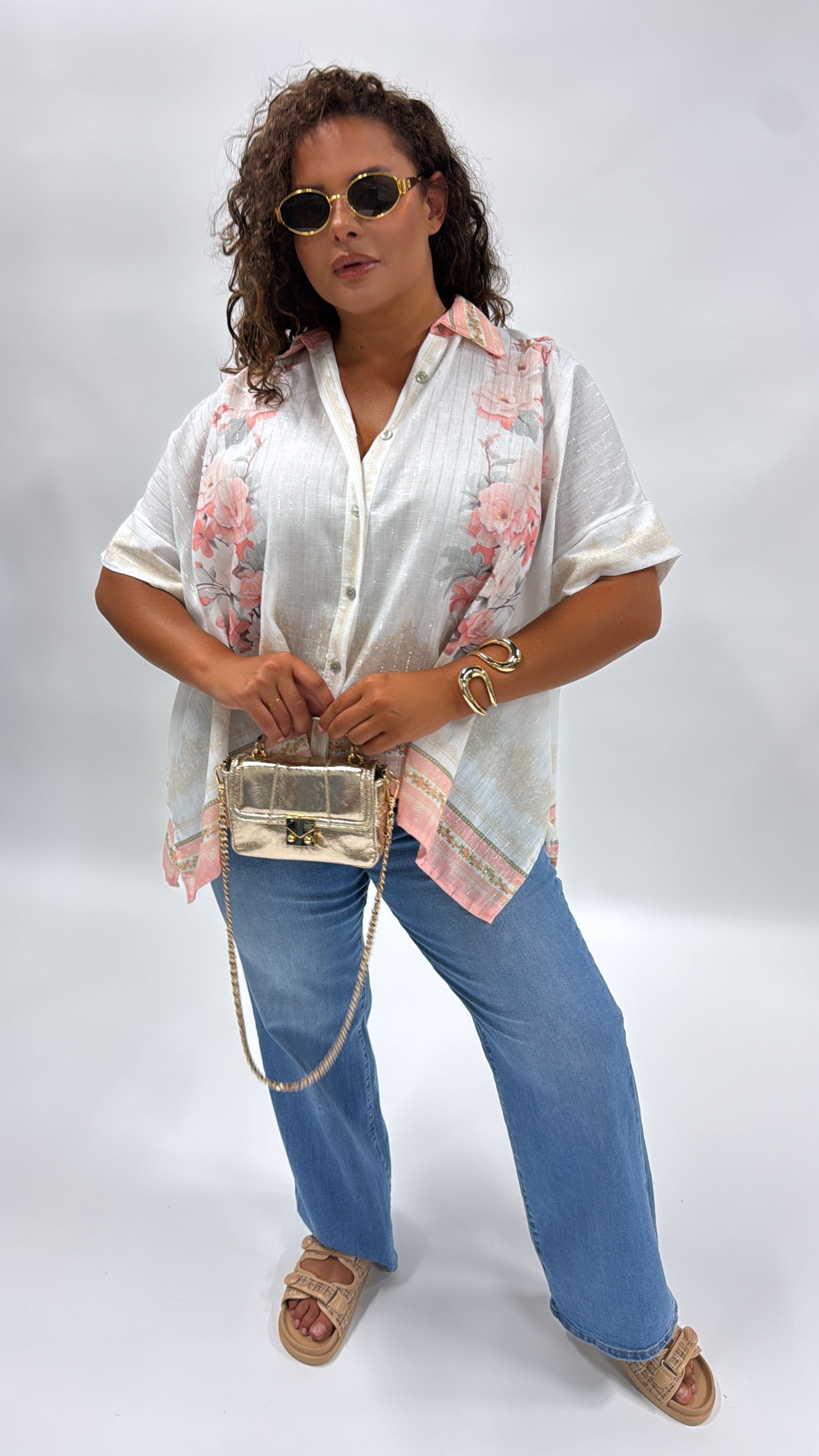 ISABELLA white floral printed blouse