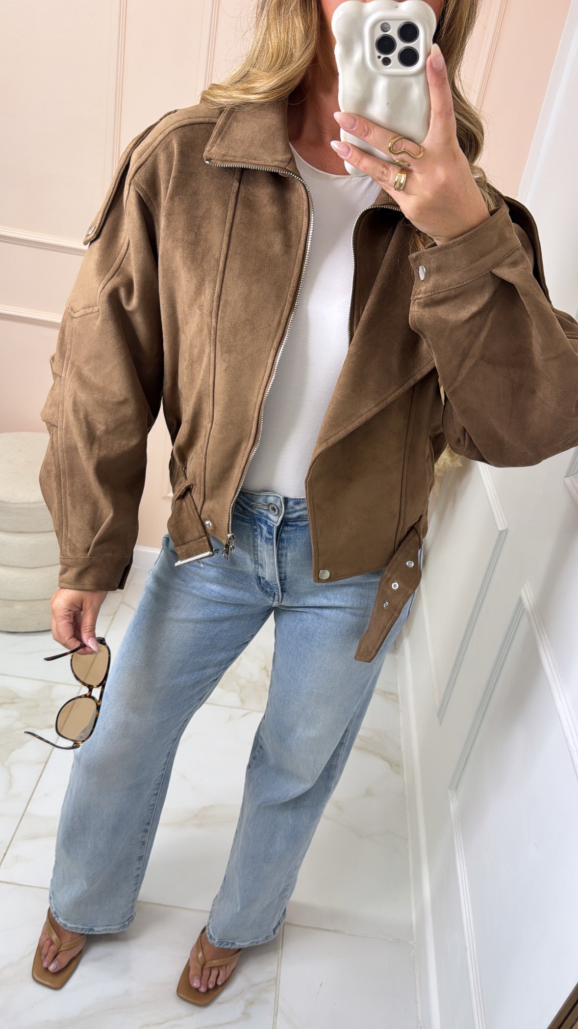 CIARA tan suede biker jacket