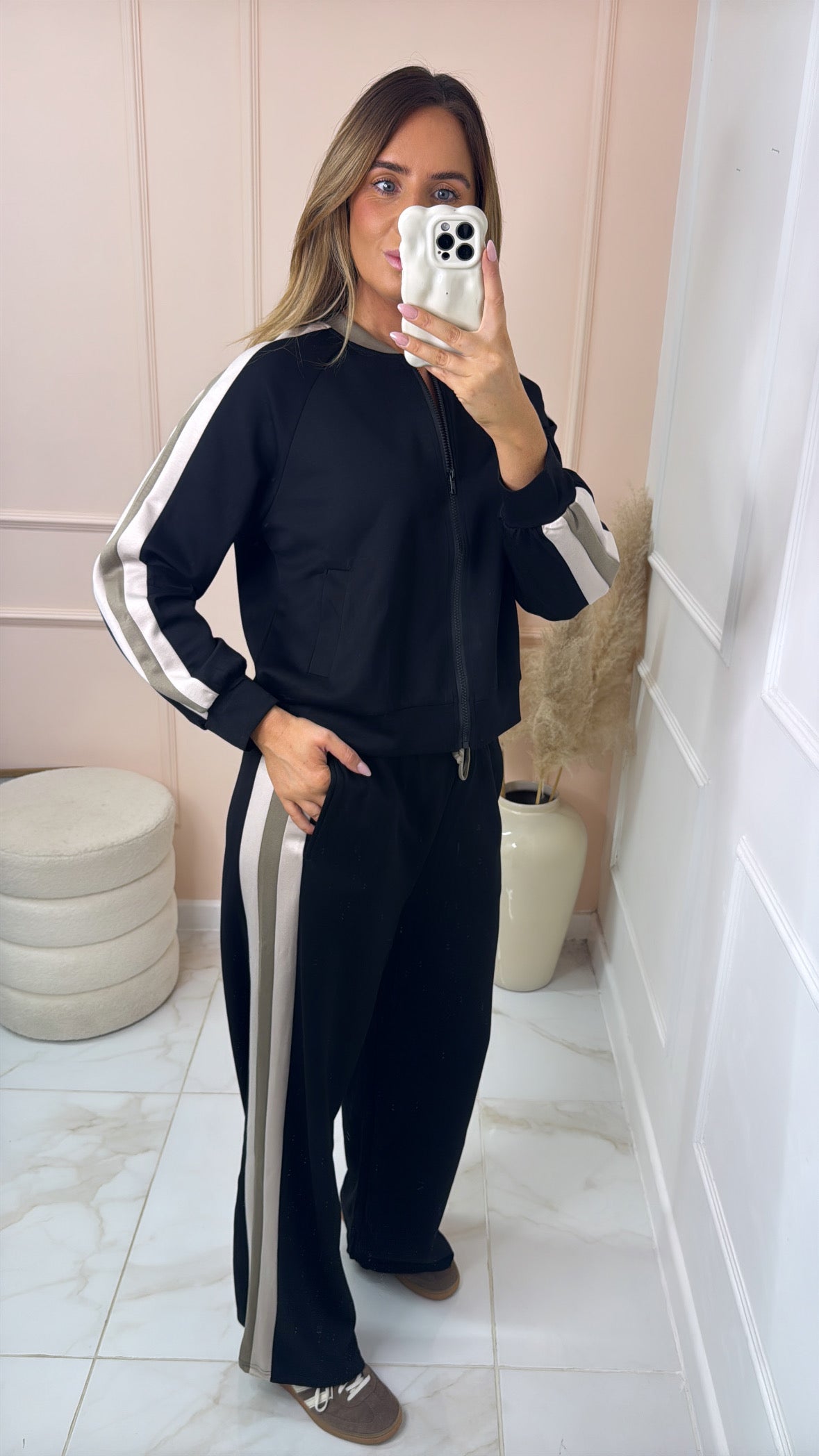 GIANA black side stripe bomber lounge set