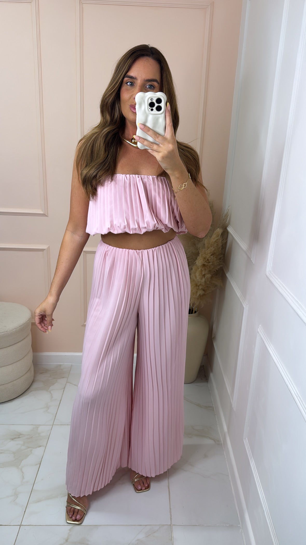 ADA pink pleated bandeau trouser set
