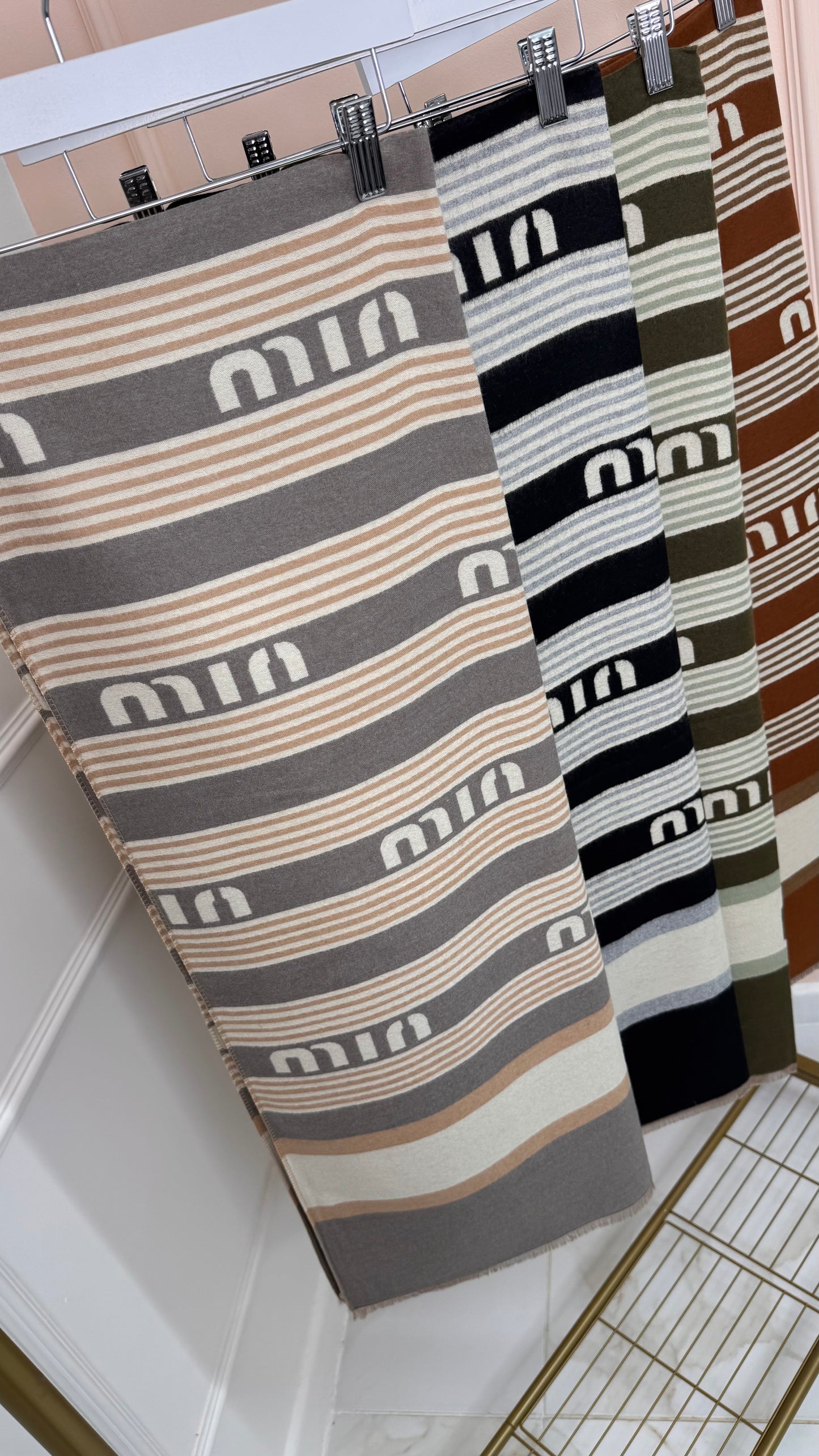 MINNIE taupe printed m print scarf