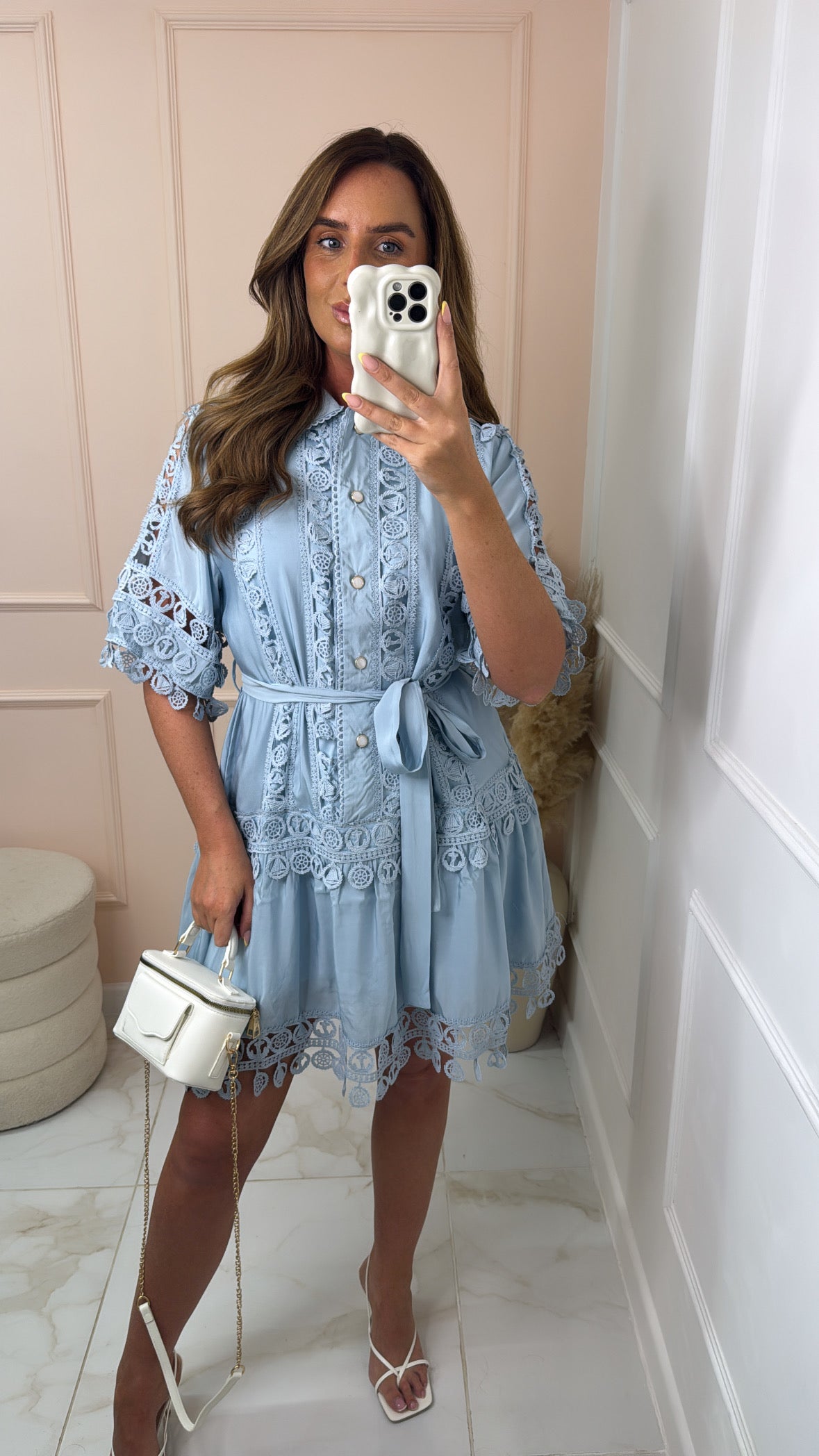 AVA powder blue belted mini dress
