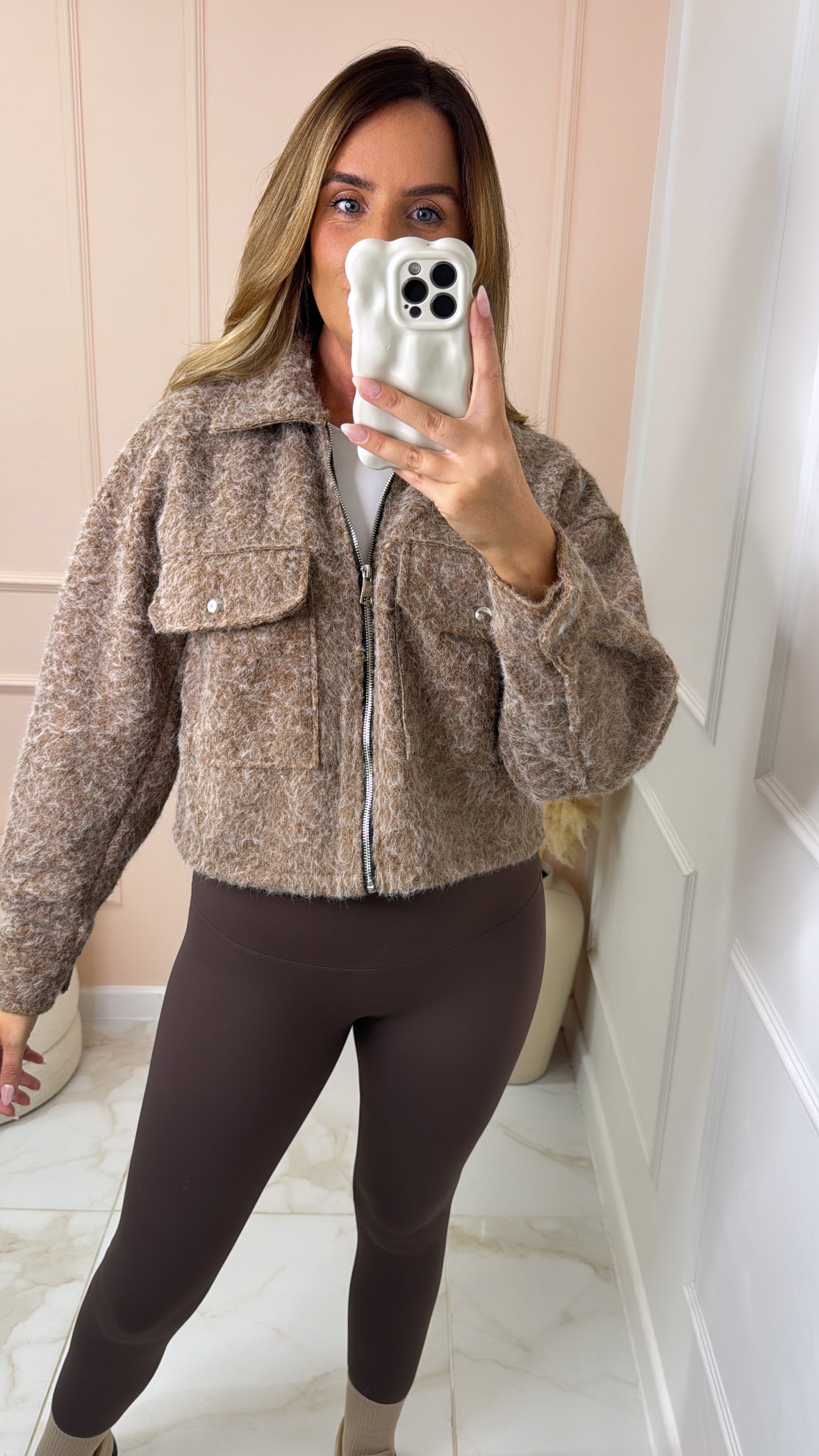 JAYLA camel cropped zip up jacket