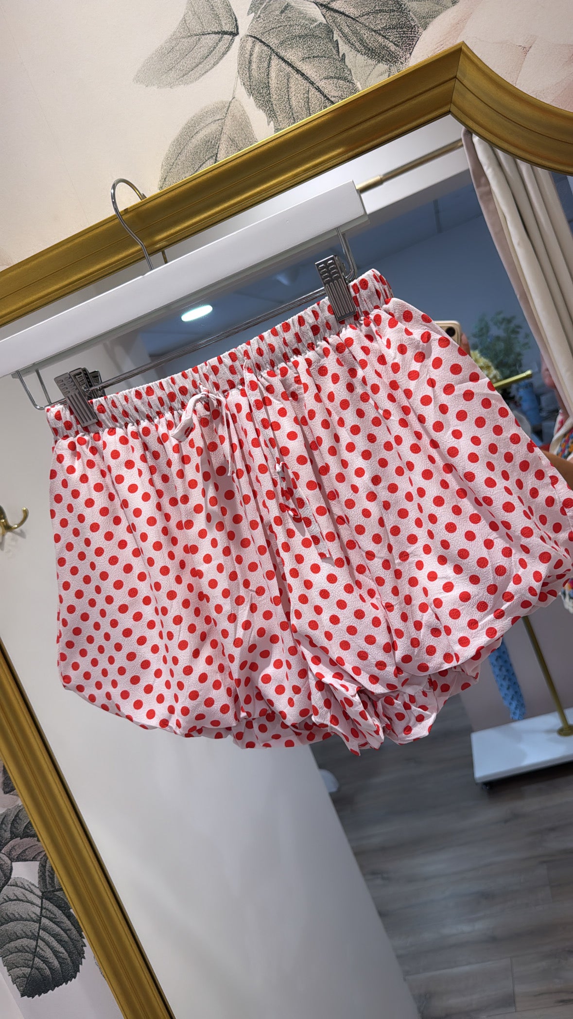 LOTTIE white red polka dot bubble hem shorts